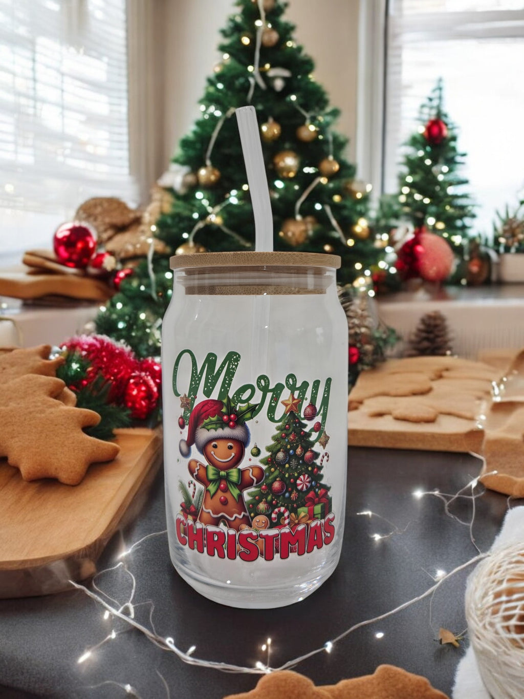 Christmas Glass Cup, 17.58 oz, Gingerbread man "Gingerbread Spice and Everything Nice"