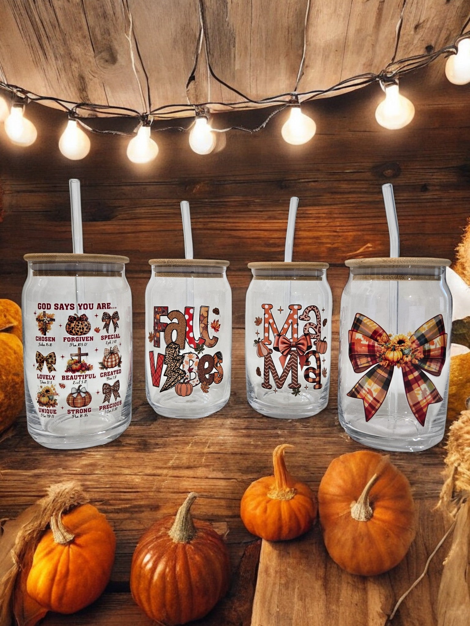 Fall Glass Cup, 17.58 oz, 'Mama" design