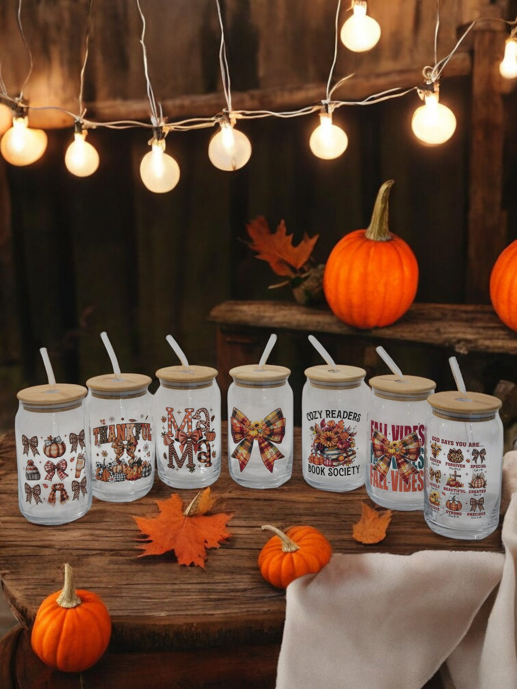 Fall Glass Cup, 17.58 oz, 'Mama" design