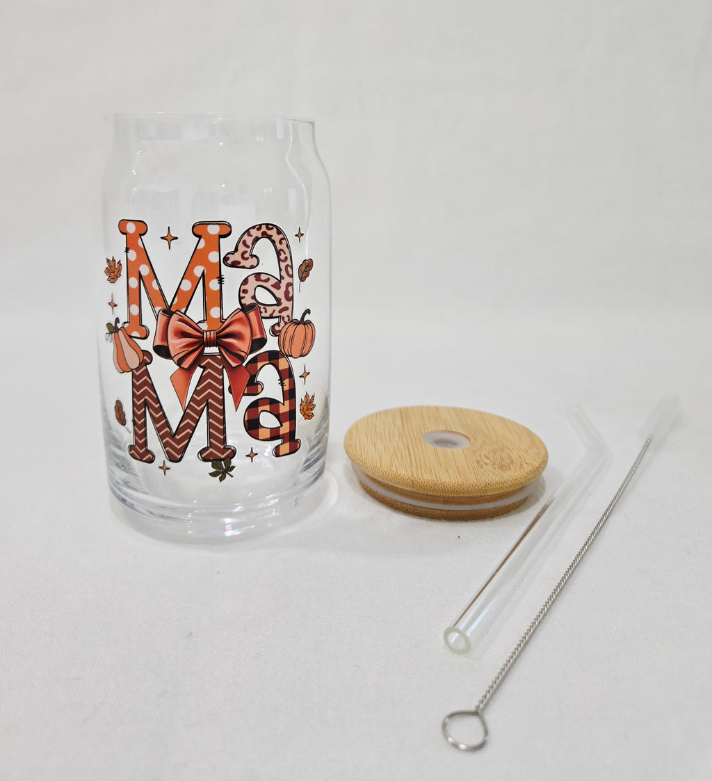 Fall Glass Cup, 17.58 oz, 'Mama" design