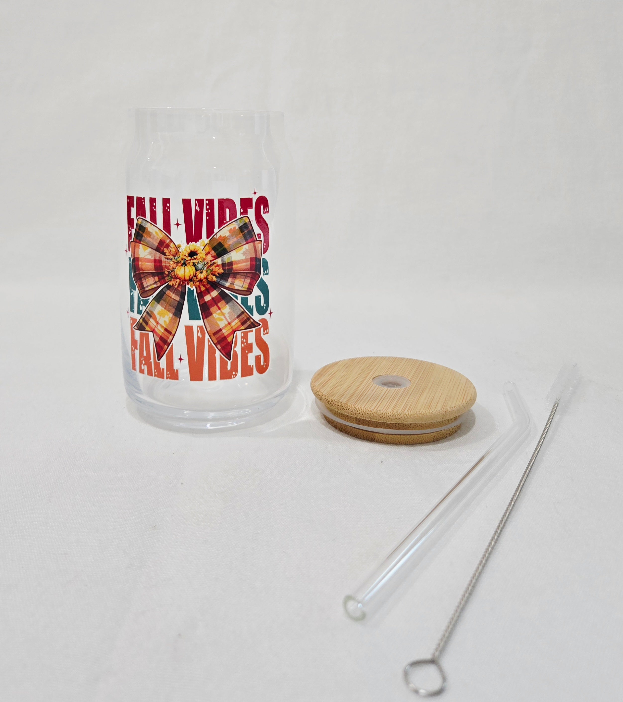 Fall Glass Cup, 17.58 oz, Bow with flowers design