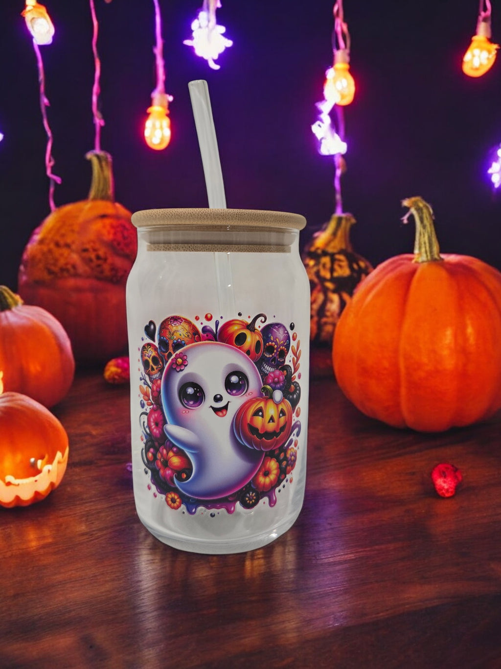 Dia de los Muertos Halloween Ghost glass cup