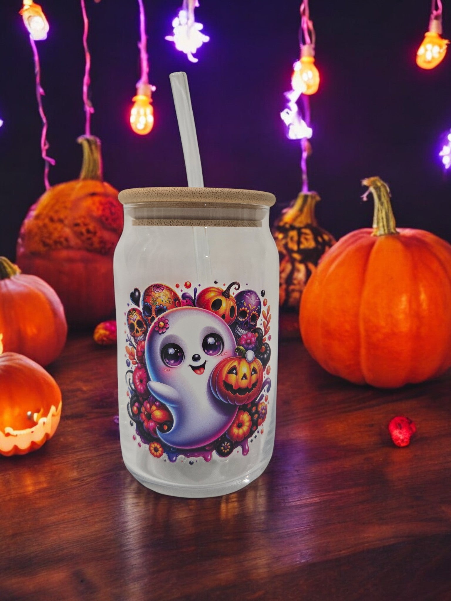 Dia de los Muertos Halloween Ghost glass cup
