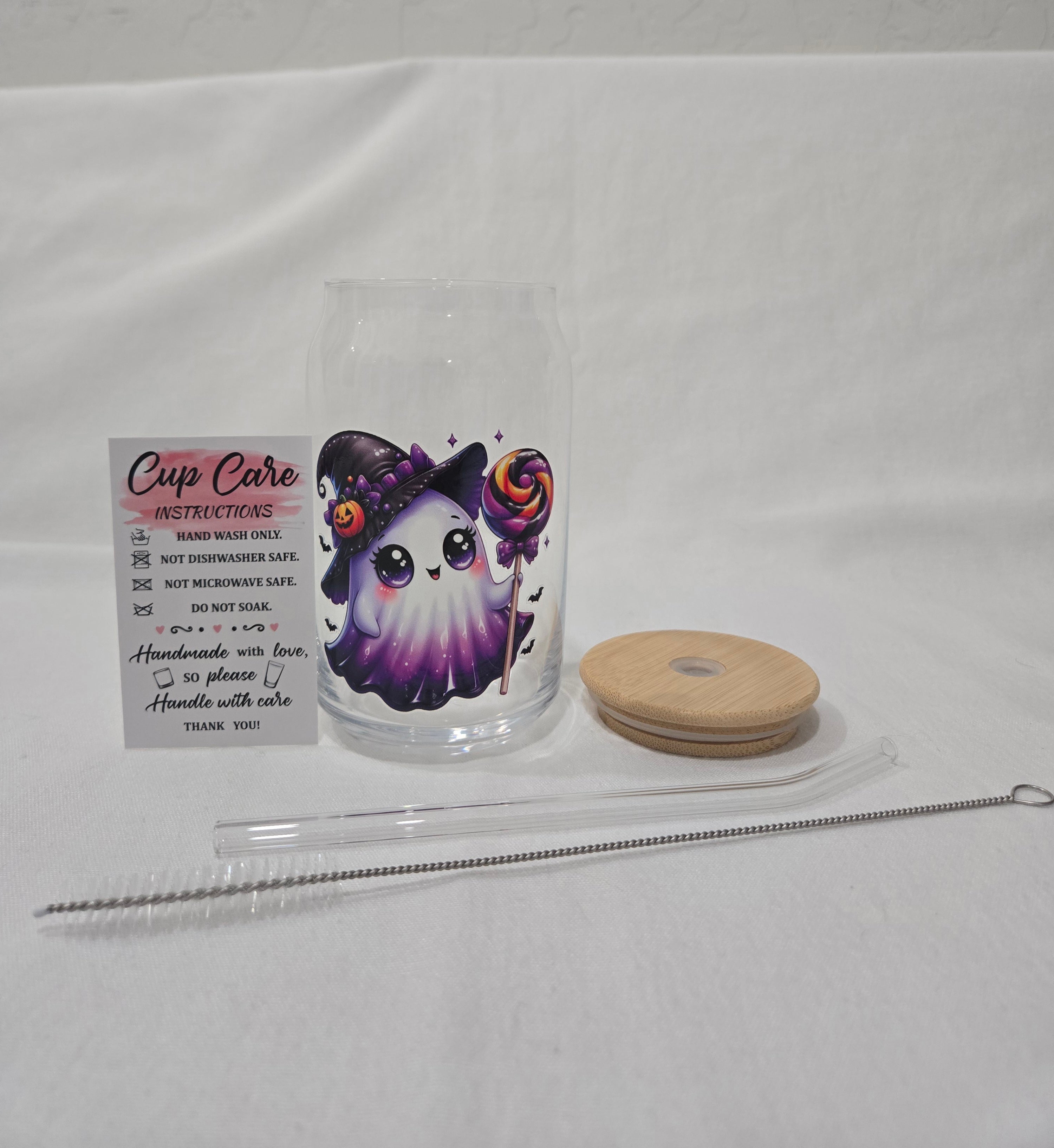 Halloween Glass cup, 17.58 oz, Ghost witch with lollipop