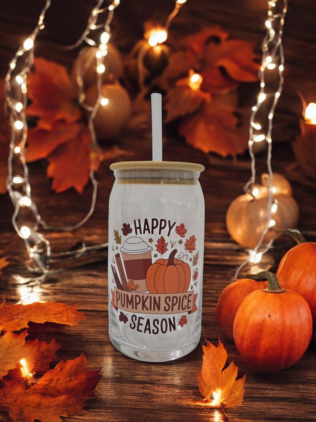 Fall Glass Cup, 17.58 oz, "Happy Pumpkin Spice Season"