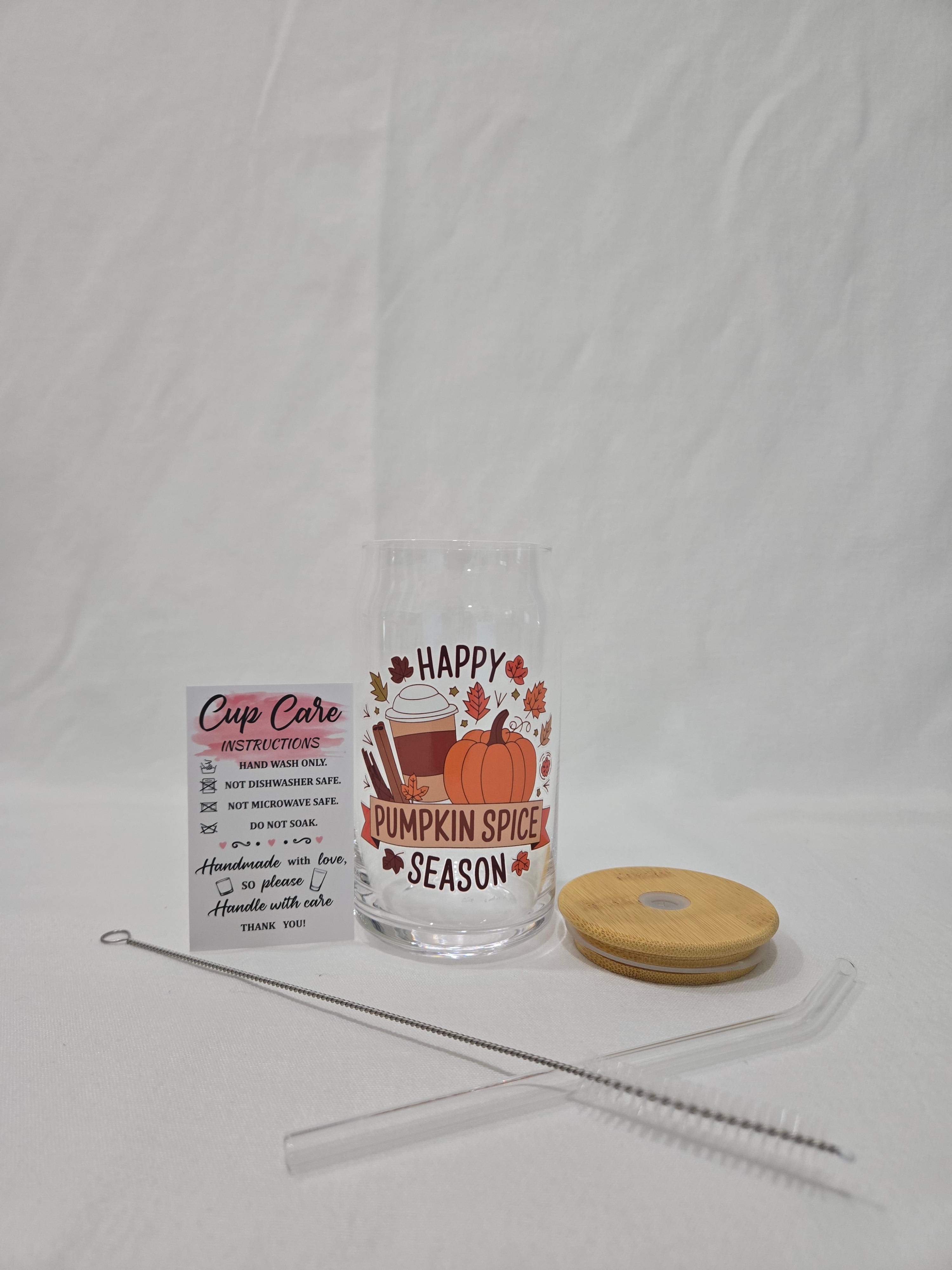 Fall Glass Cup, 17.58 oz, "Happy Pumpkin Spice Season"