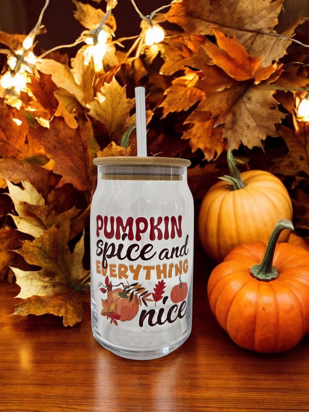 Fall Glass Cup, 17.58 oz, "Pumpkin Spice and Everything Nice"