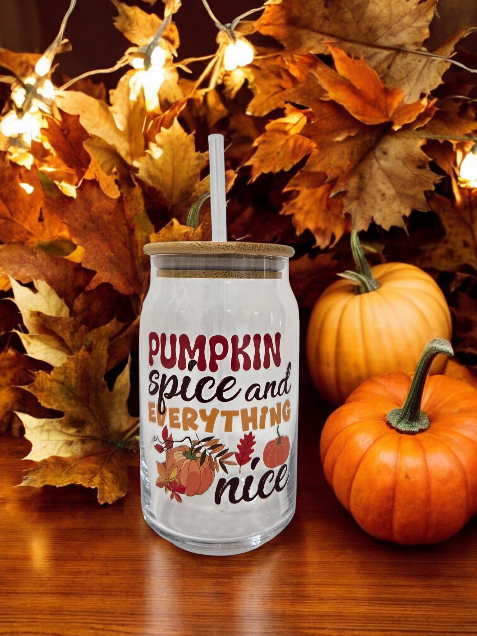 Fall Glass Cup, 17.58 oz, "Pumpkin Spice and Everything Nice"