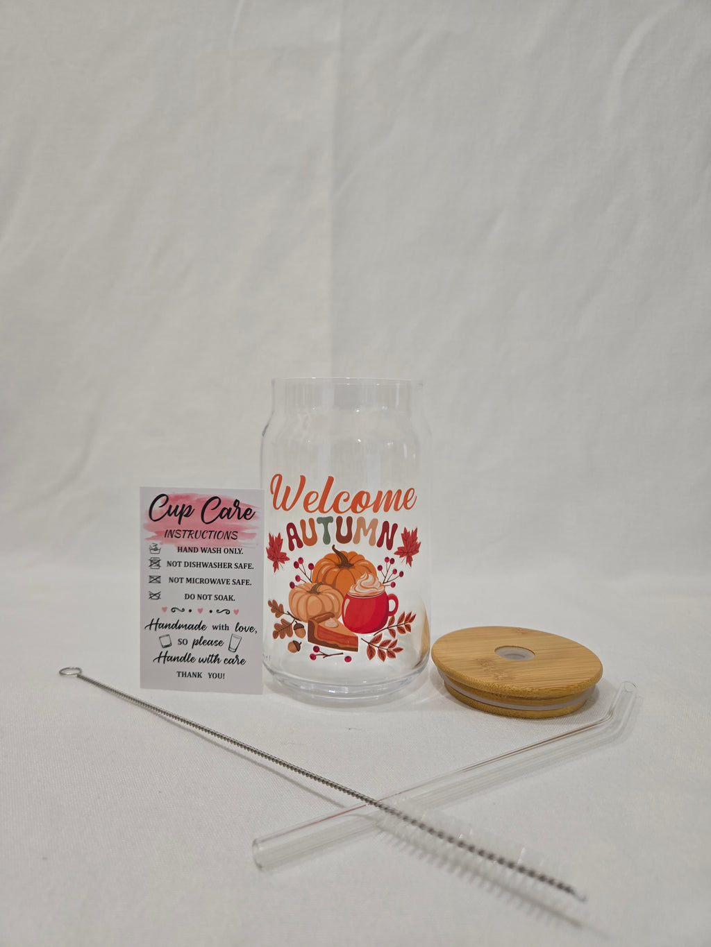 Fall Glass Cup, 17.58 oz, "Welcome Autumn"