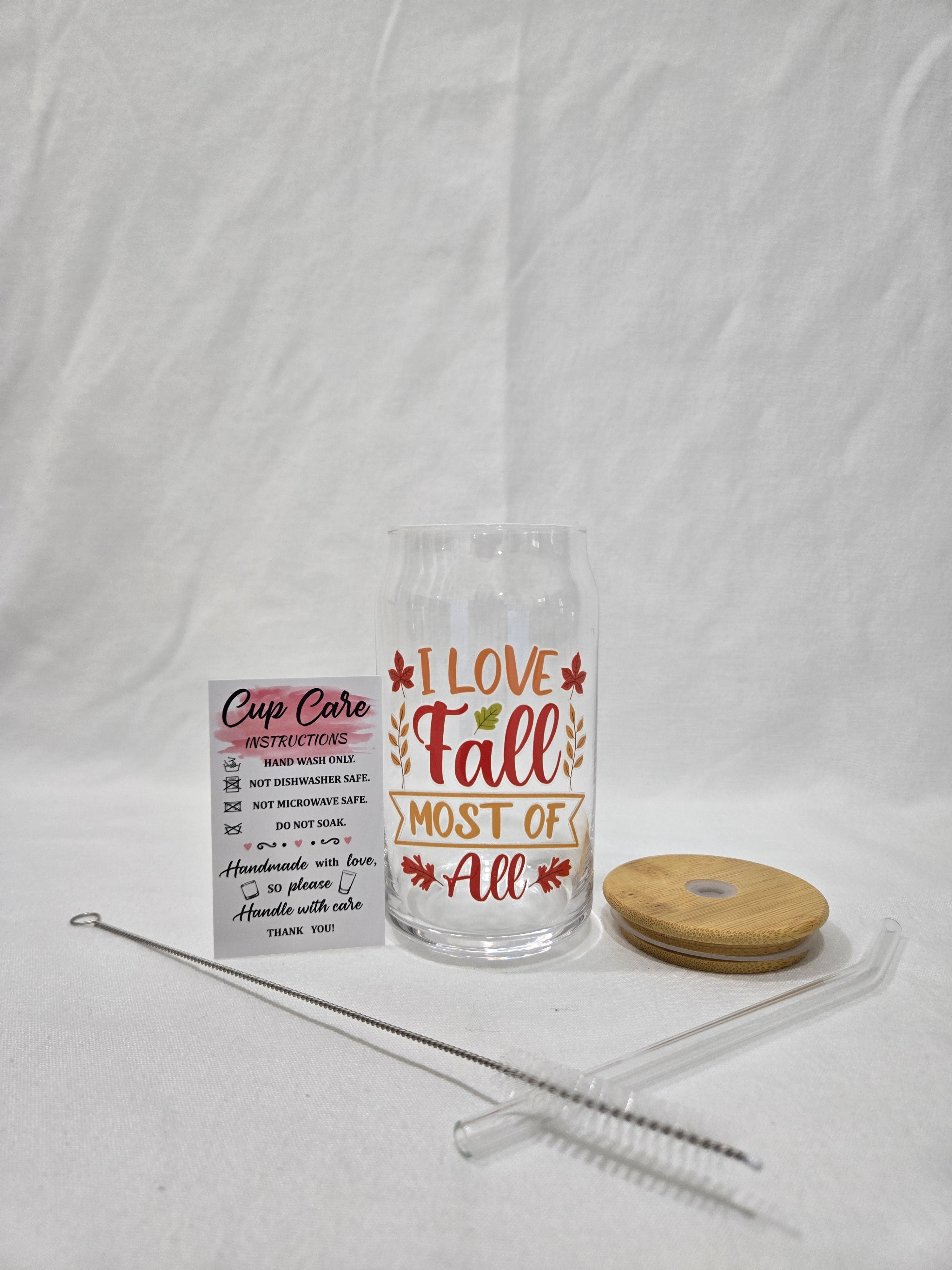 Fall Glass cup, 17.58 oz, " I love Fall Most of All"