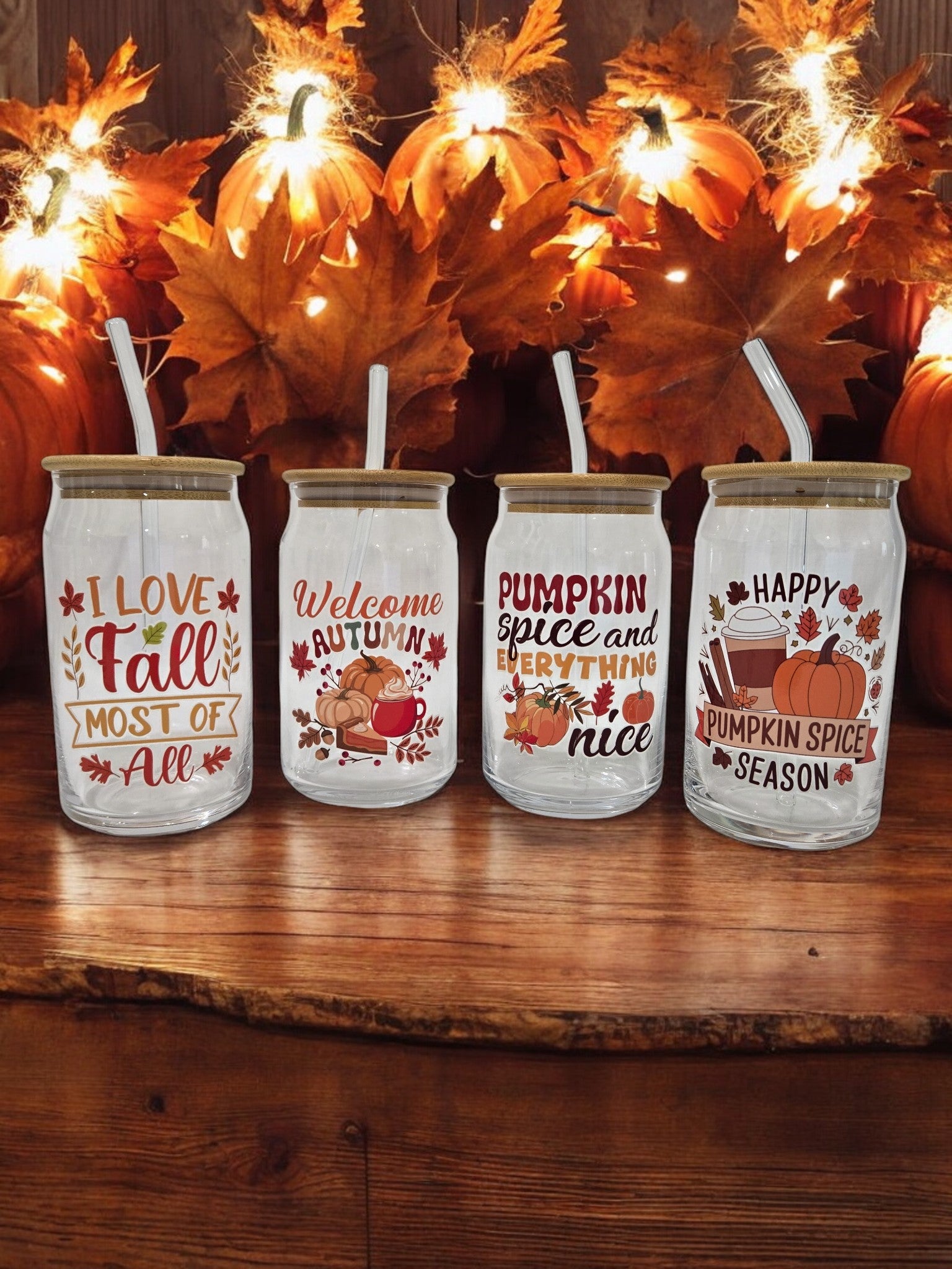 Fall Glass Cup, 17.58 oz, "Pumpkin Spice and Everything Nice"