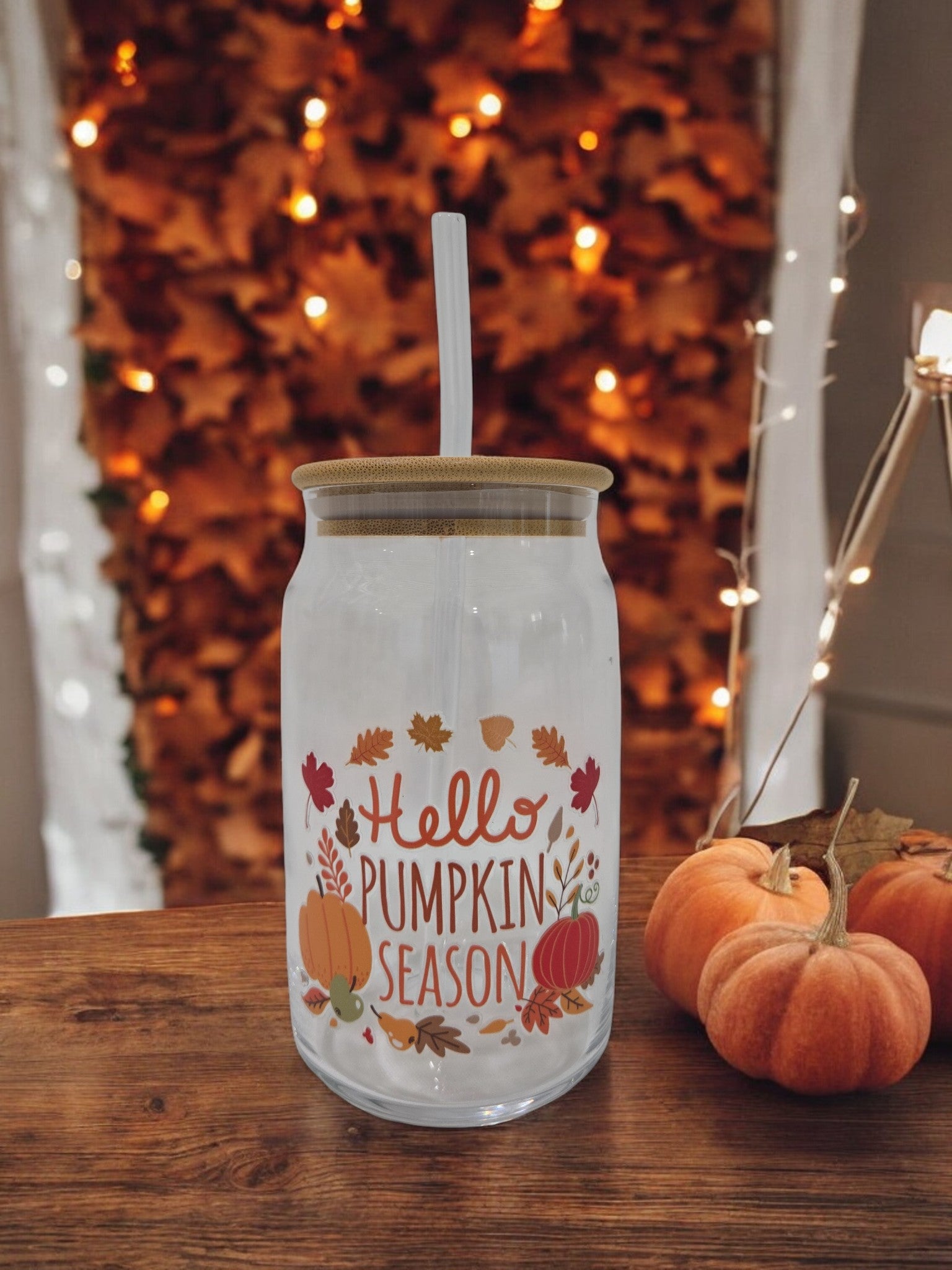 Fall Glass Cup, 17.58 oz, "Hello Pumpkin Season"