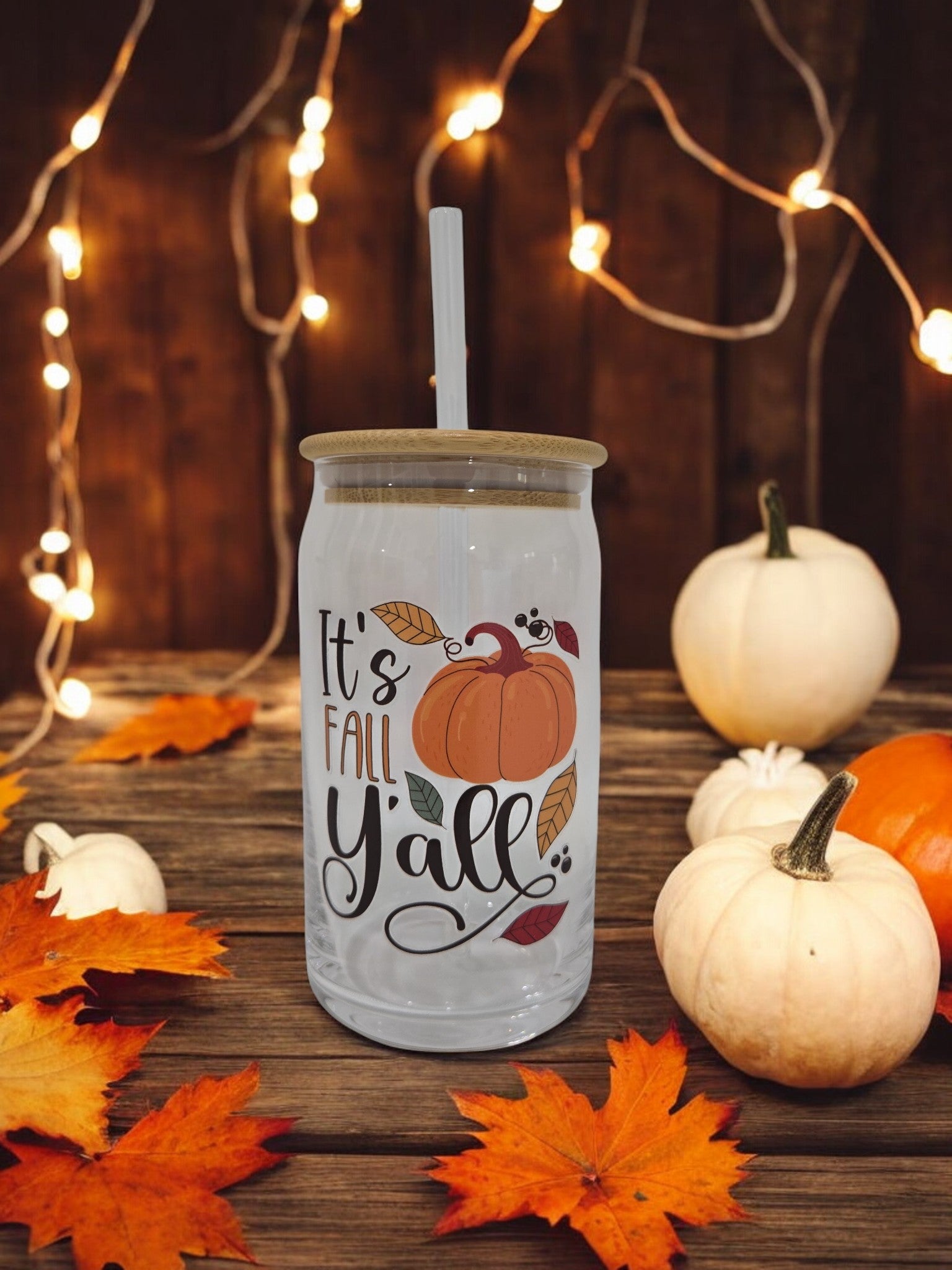 Fall Glass Cup, 17.58 oz, "It's Fall Y'All"
