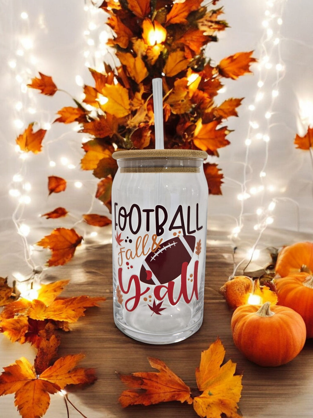 Fall Glass Cup, 17.58 oz, "Football and Fall Y'All"