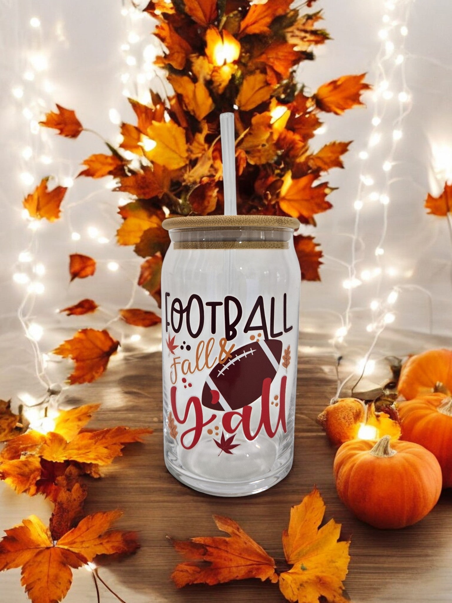 Fall Glass Cup, 17.58 oz, "Football and Fall Y'All"