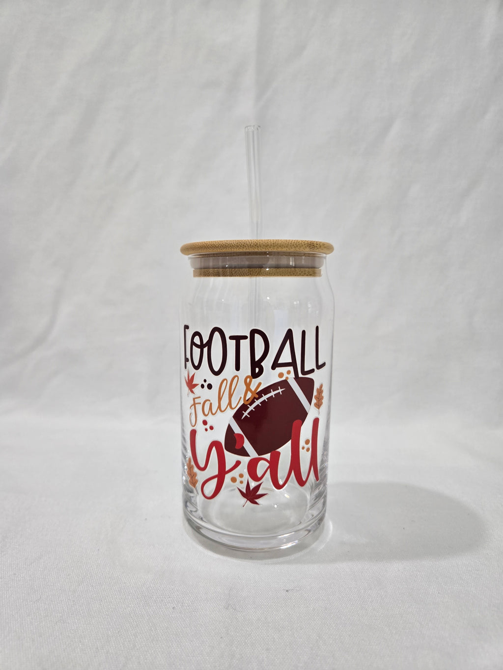 Fall Glass Cup, 17.58 oz, "Football and Fall Y'All"
