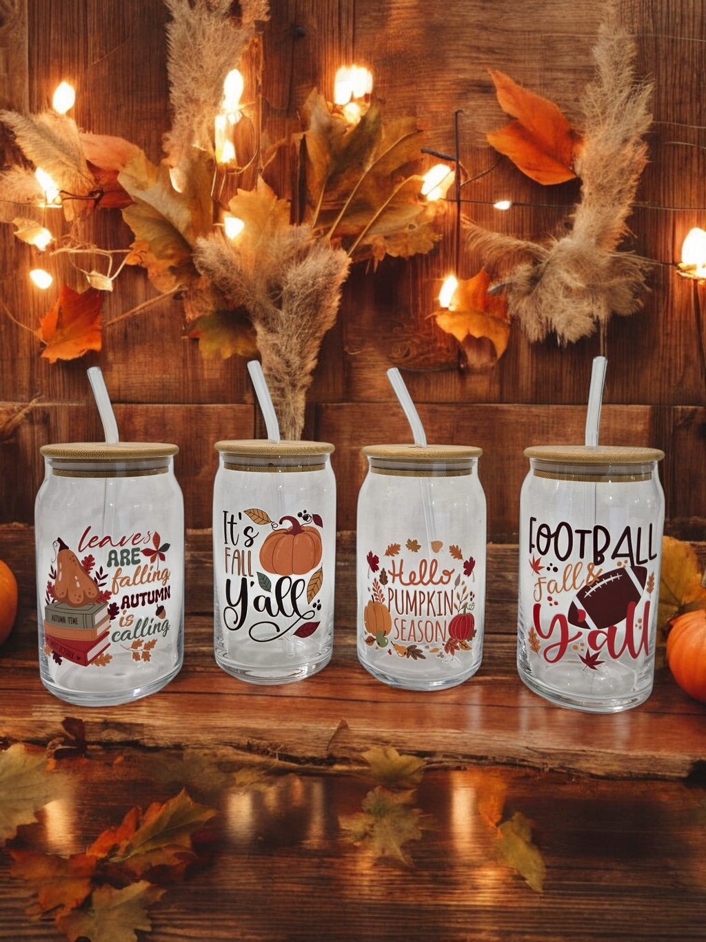 Fall Glass Cup, 17.58 oz, "Leaves are Falling, Autumn is Calling"