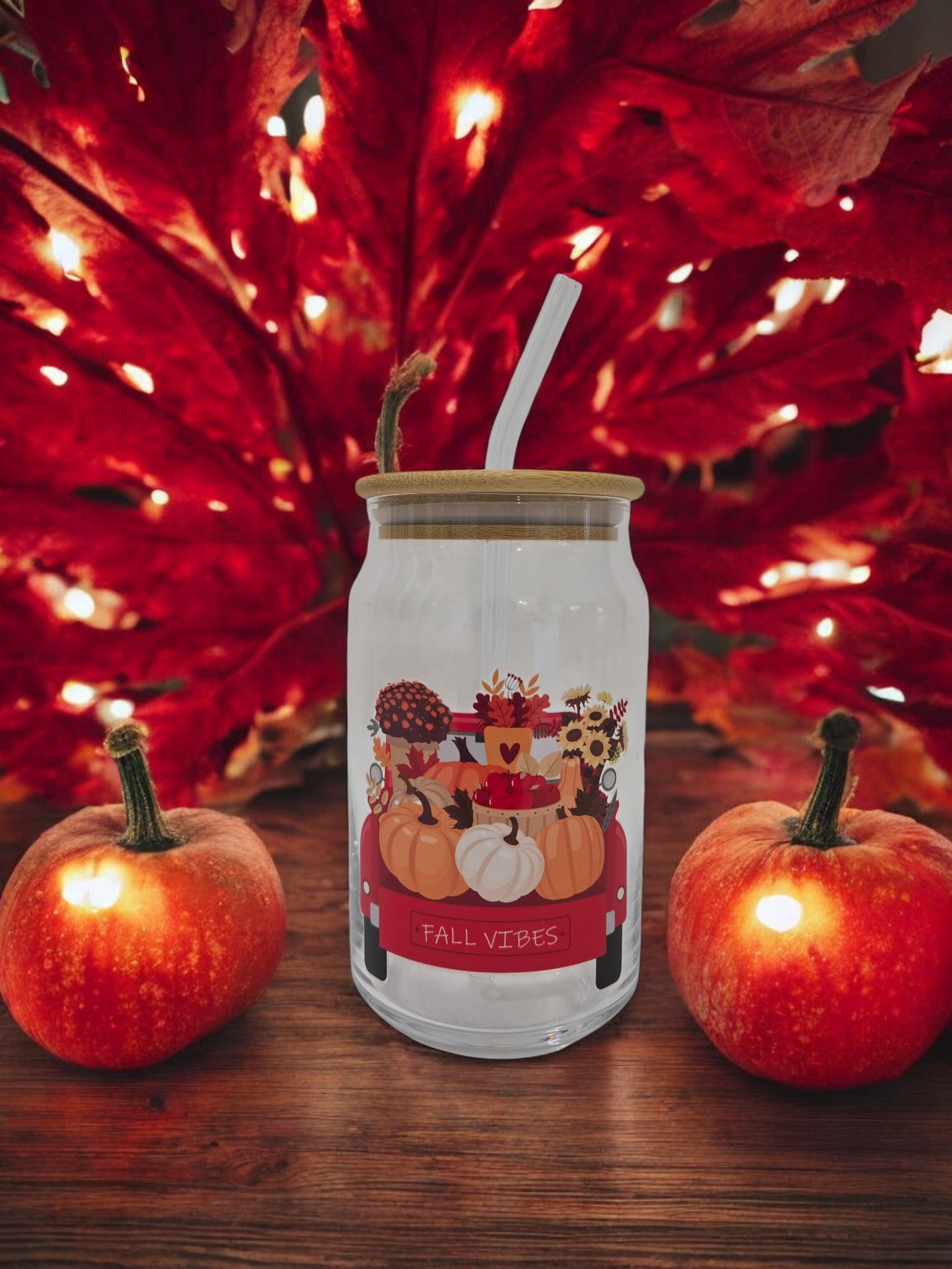 Fall Glass Cup, 17.58 oz, "Fall Vibes"