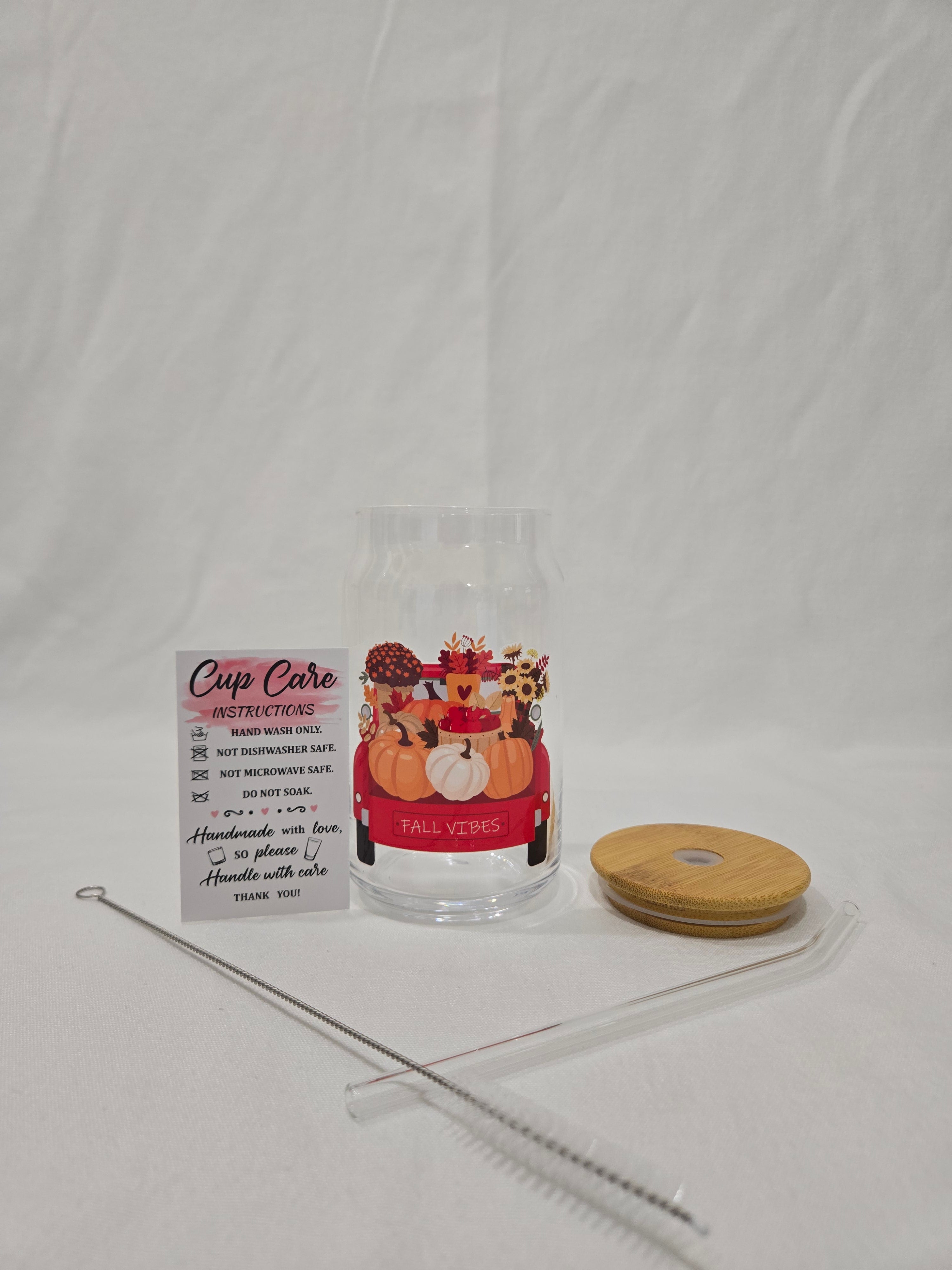 Fall Glass Cup, 17.58 oz, "Fall Vibes"