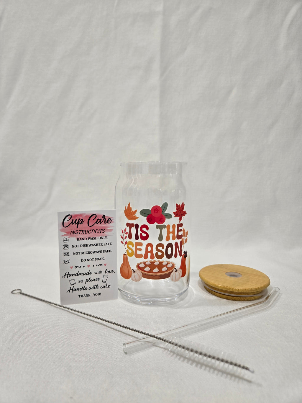 Fall Glass Cup, 17.58 oz, "Tis the Season"