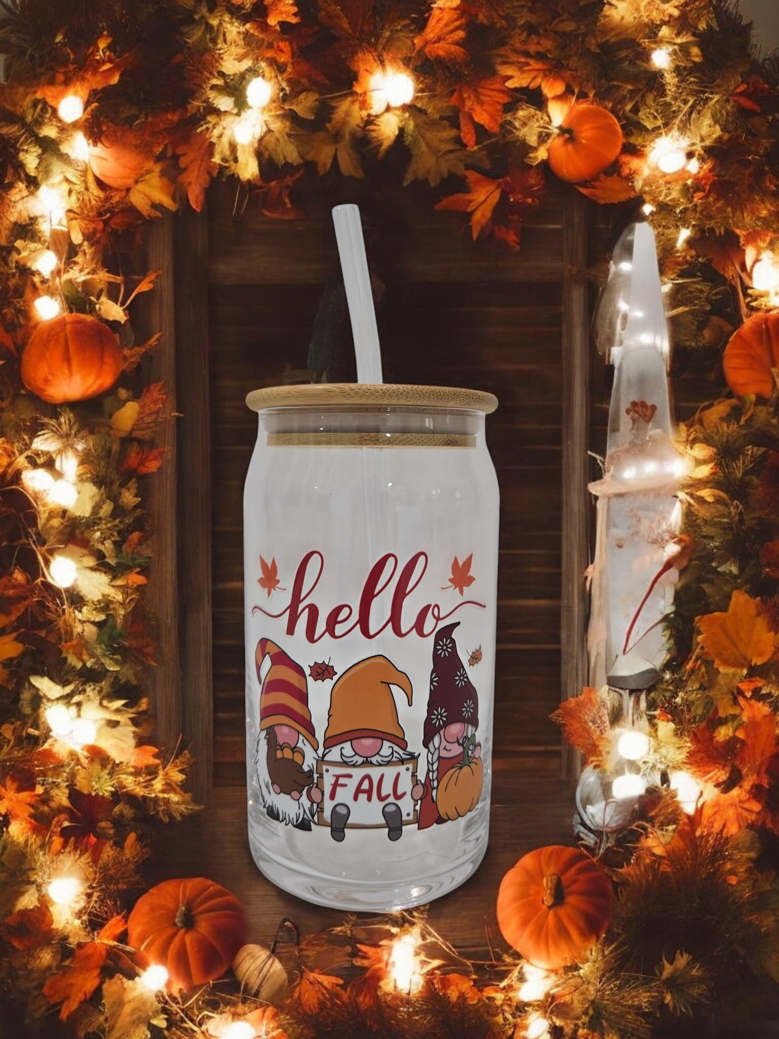 Fall Glass Cup, 17.58 oz, "Hello"