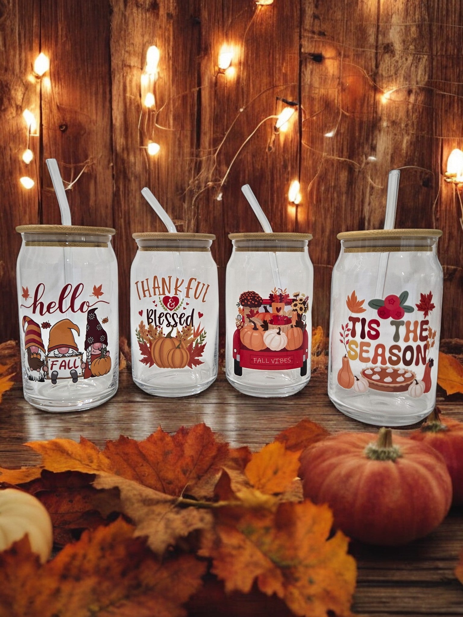 Fall Glass Cup, 17.58 oz, "Fall Vibes"