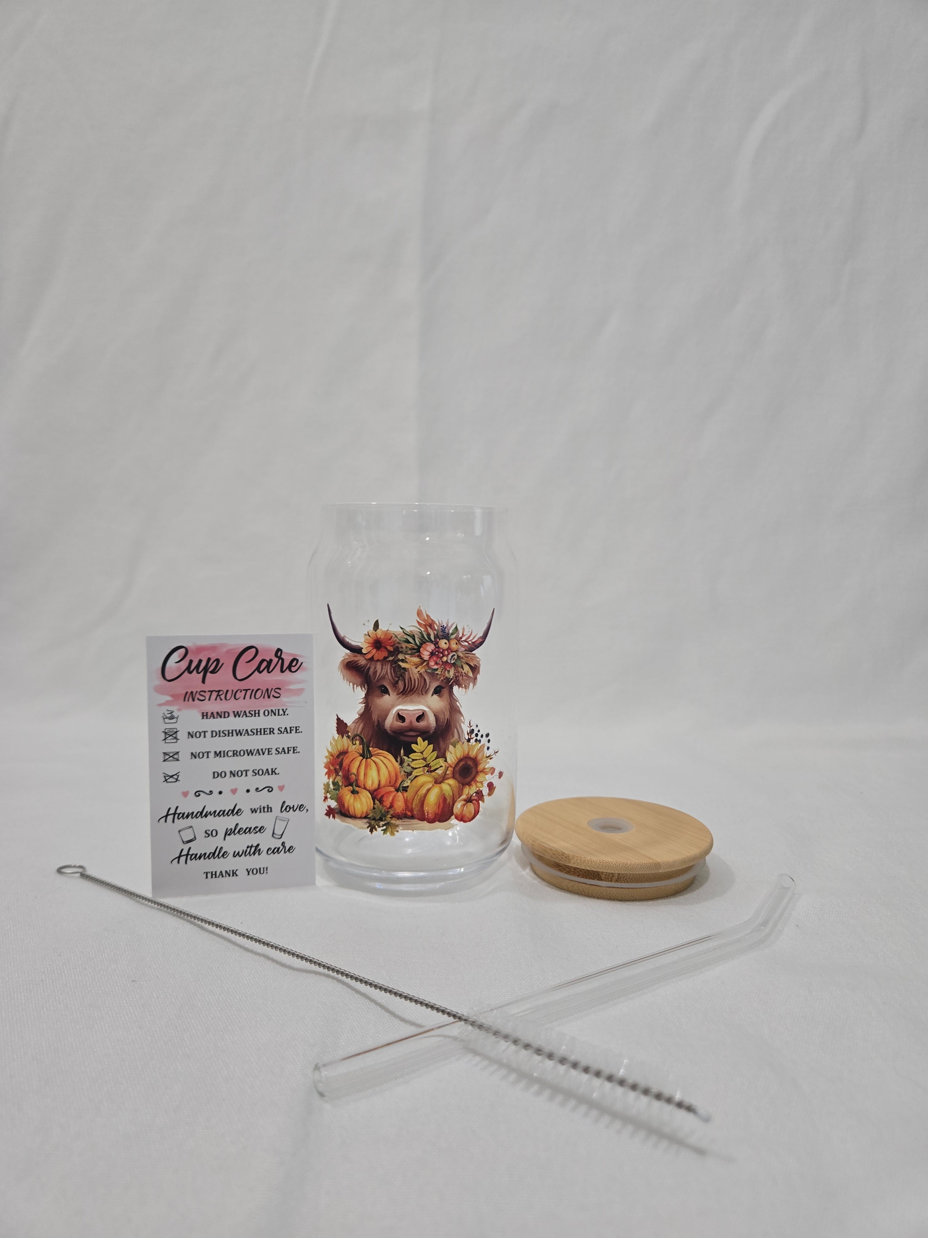Fall Glass Cup, 17.58 oz, Highland Cow