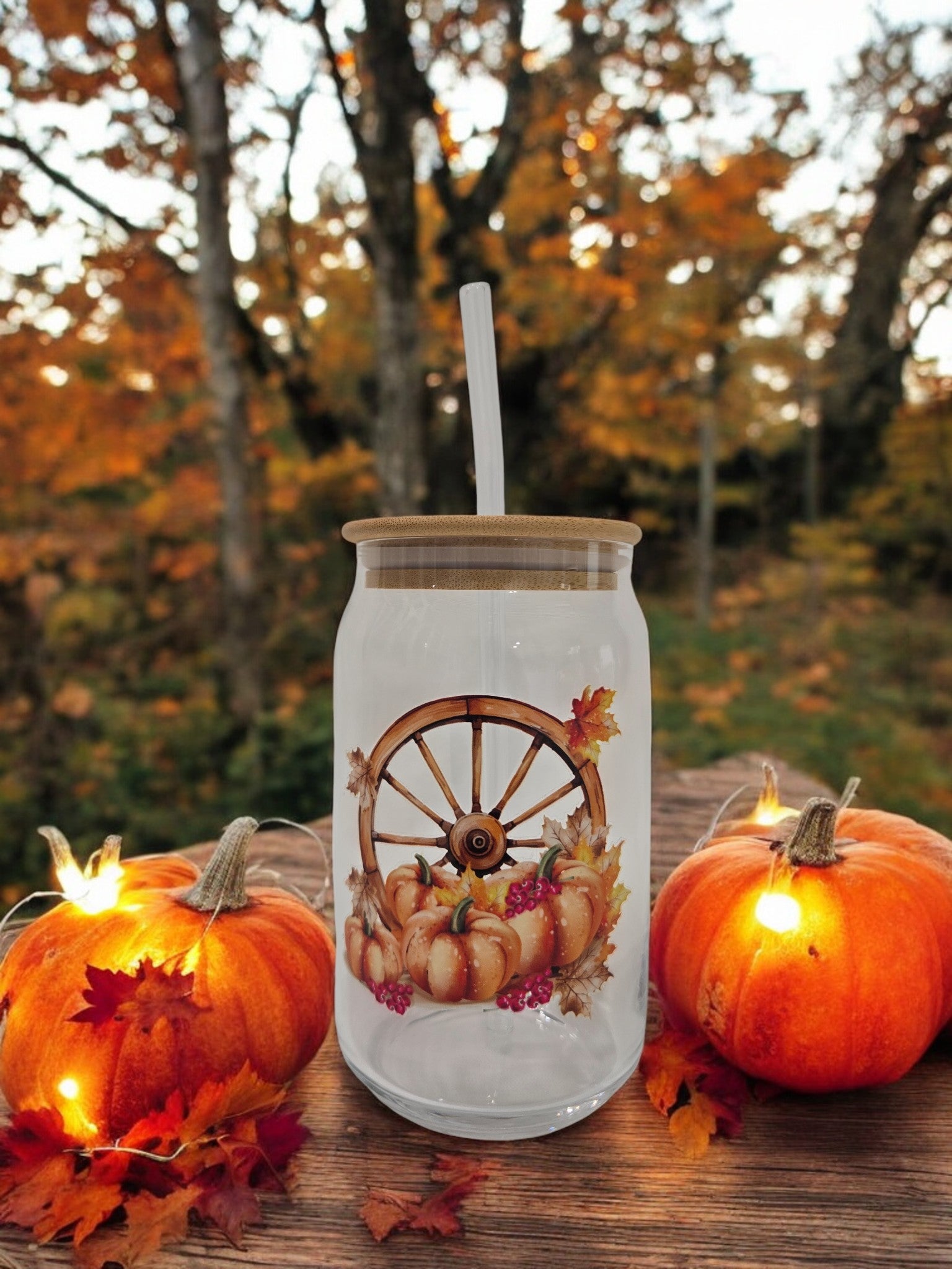 Fall Glass Cup, 17.58 oz, Wagon Wheel