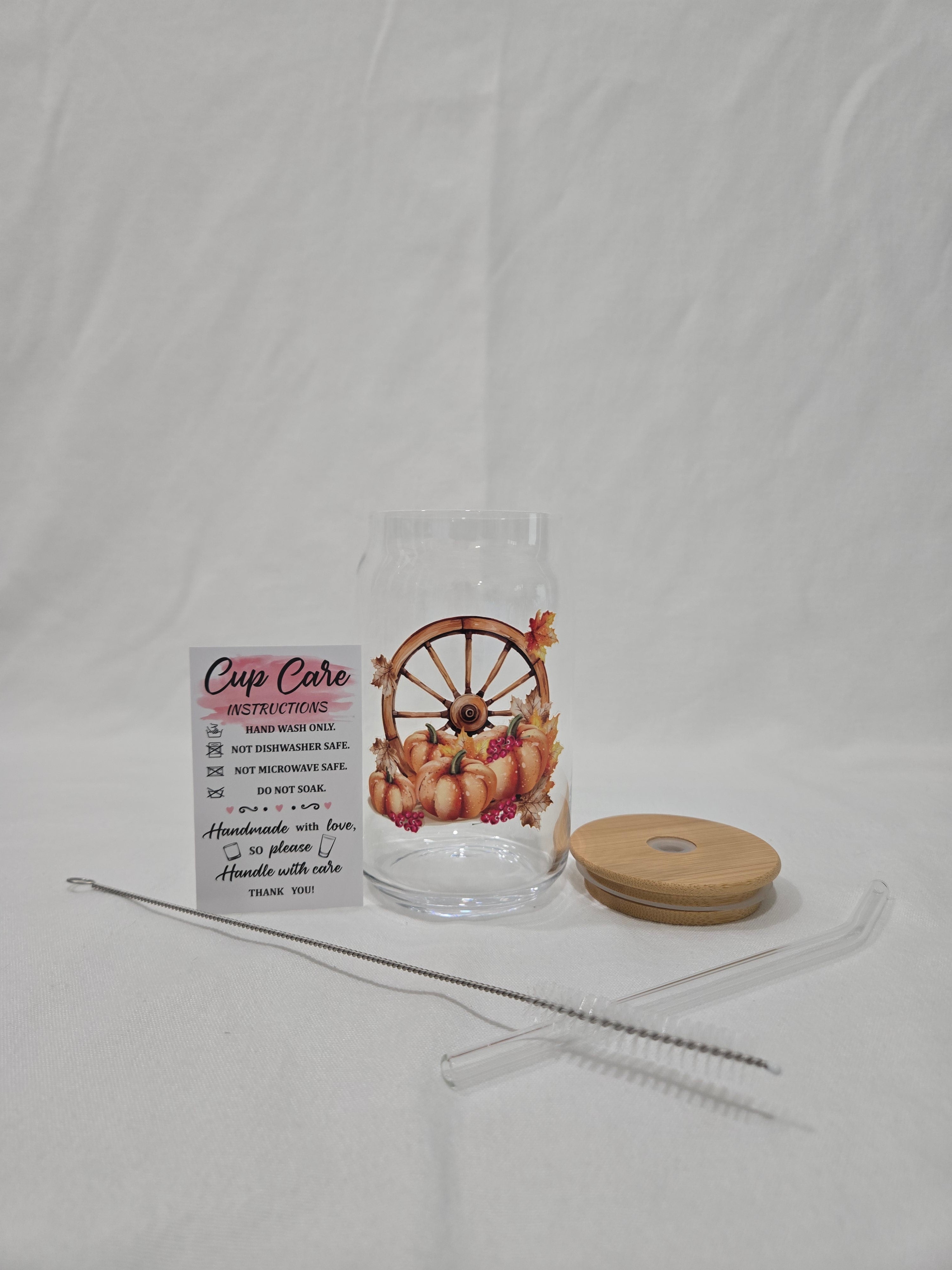 Fall Glass Cup, 17.58 oz, Wagon Wheel