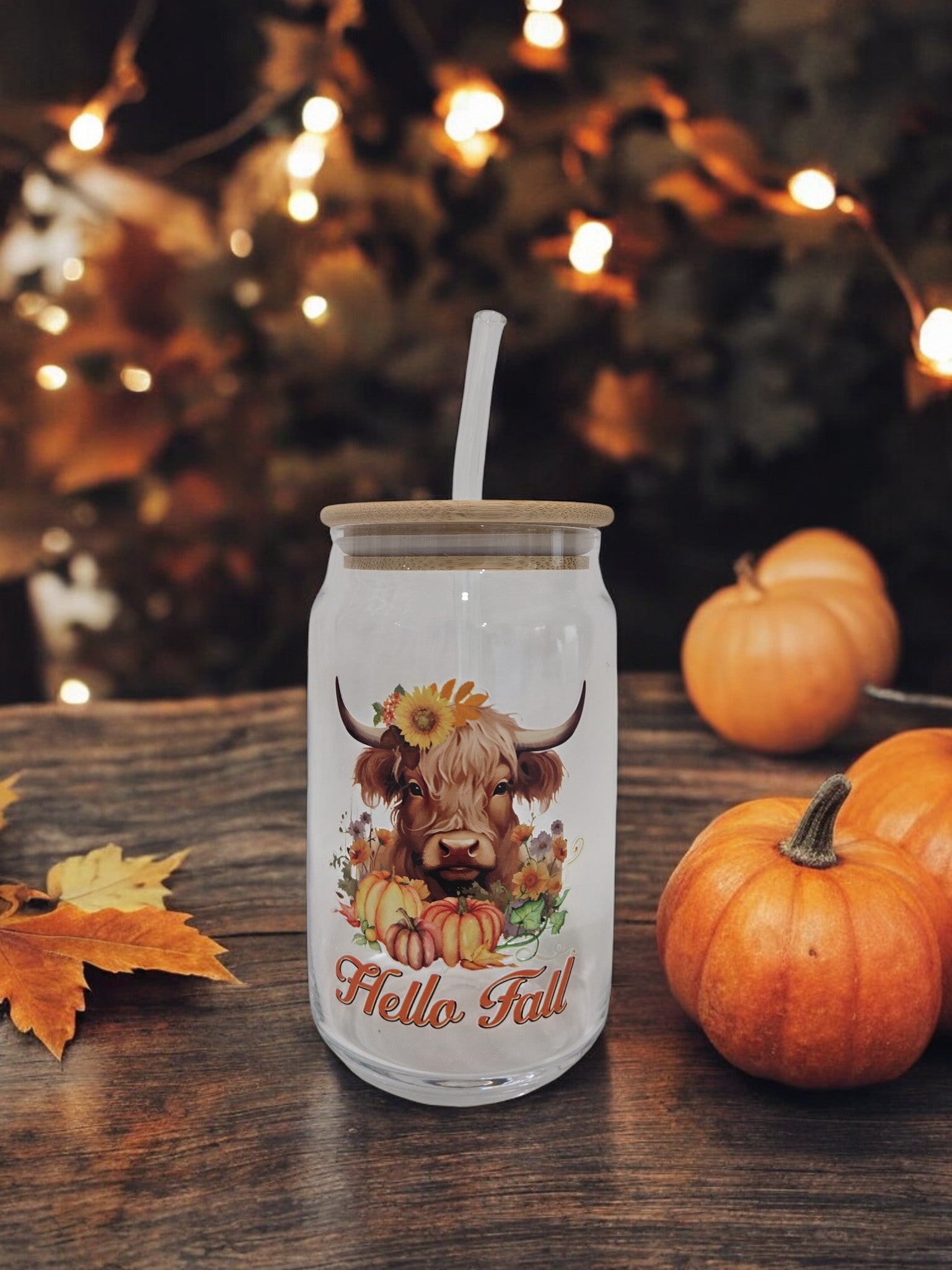 Fall Glass Cup, 17.58 oz, Highland Cow