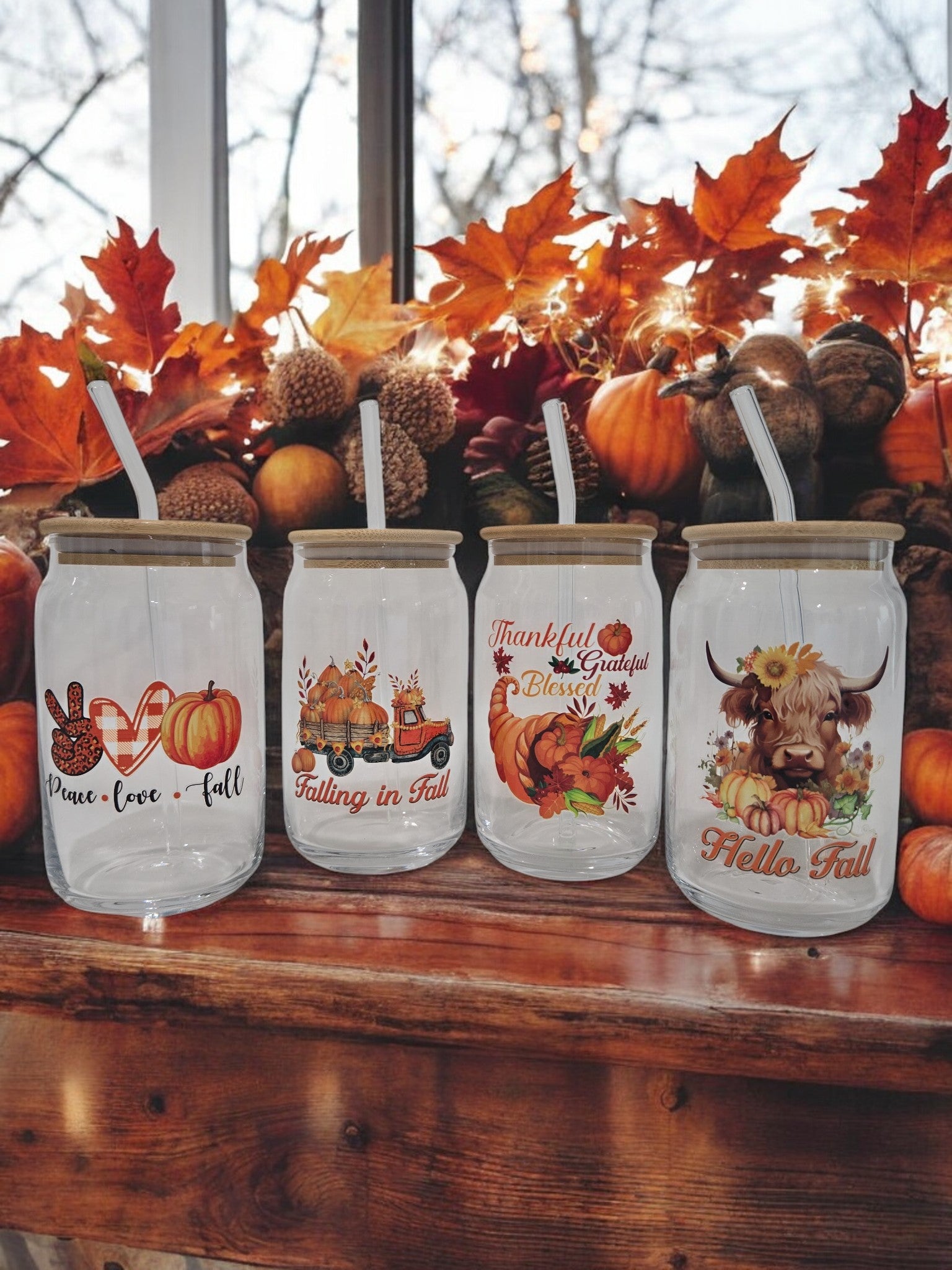 Fall Glass Cup, 17.58 oz, Highland Cow