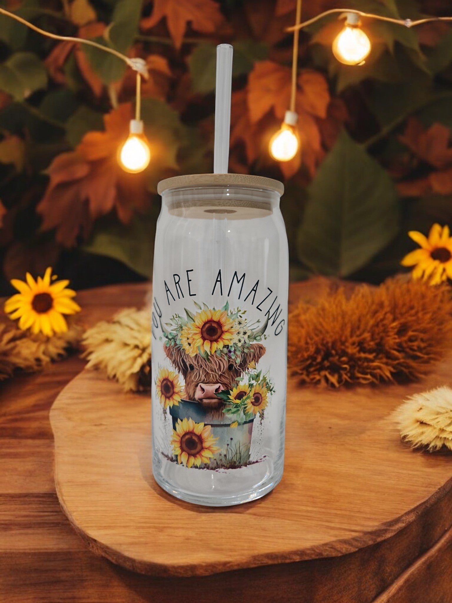 Highland Cow Glass Cup, 20 oz,  You are Amazing design