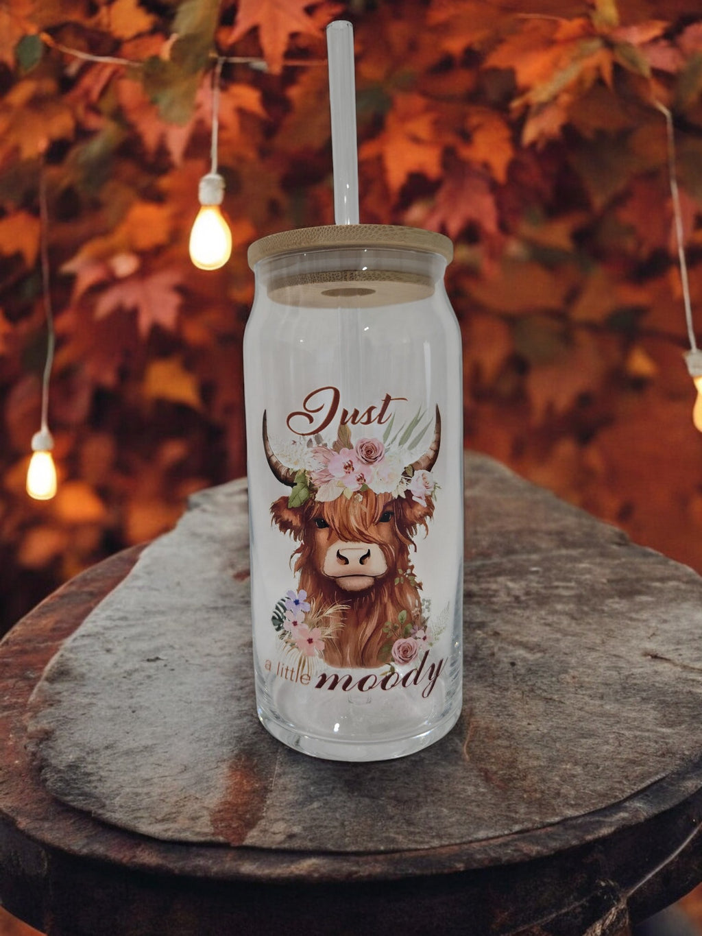 Highland Cow Glass Cup, 20 oz, Just a little Moody design