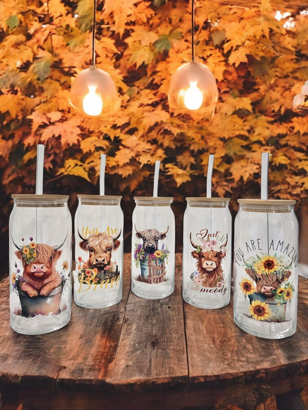 Highland Cow Glass Cup, 20 oz, Just a little Moody design