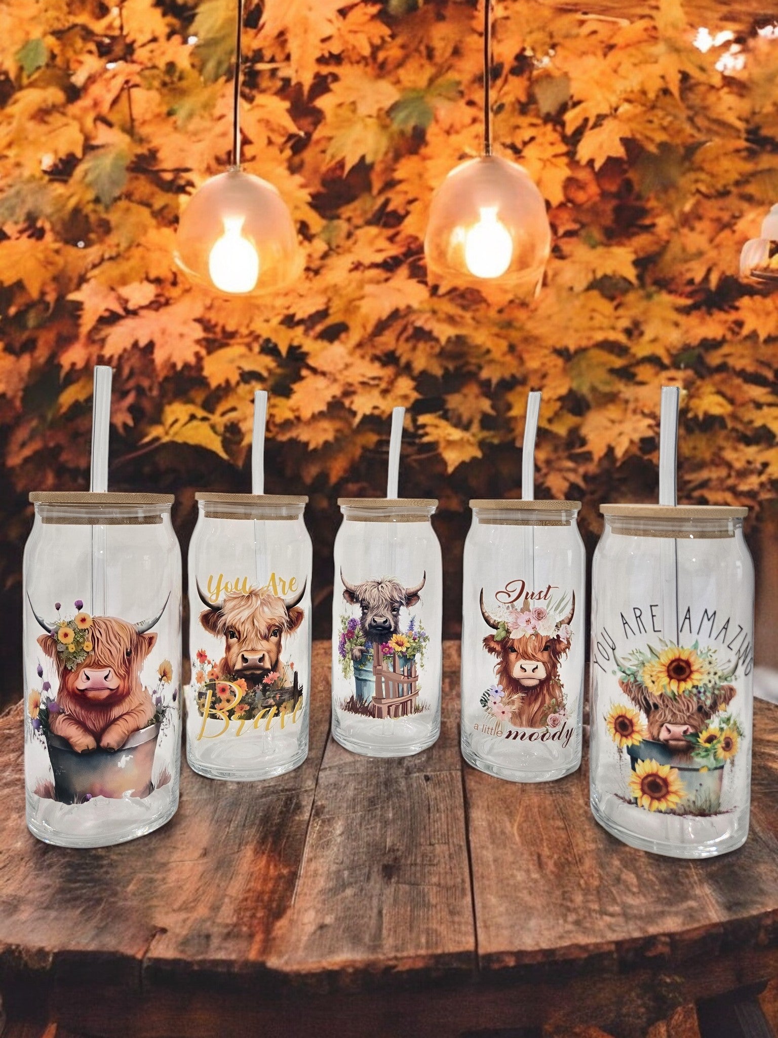 Highland Cow Glass Cup, 20 oz, Just a little Moody design