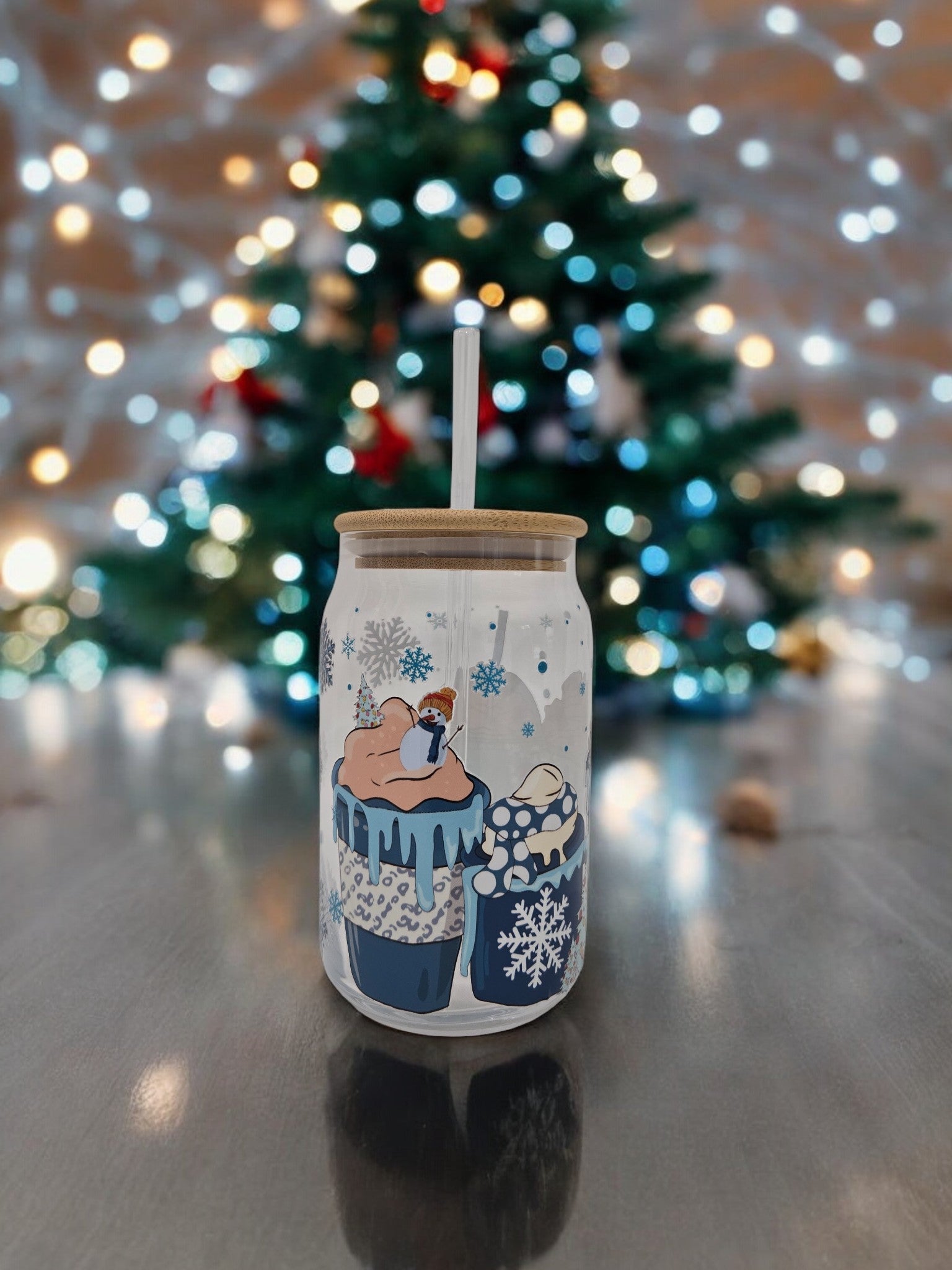 Christmas Glass Cup, 17.58 oz, drinks, snowman