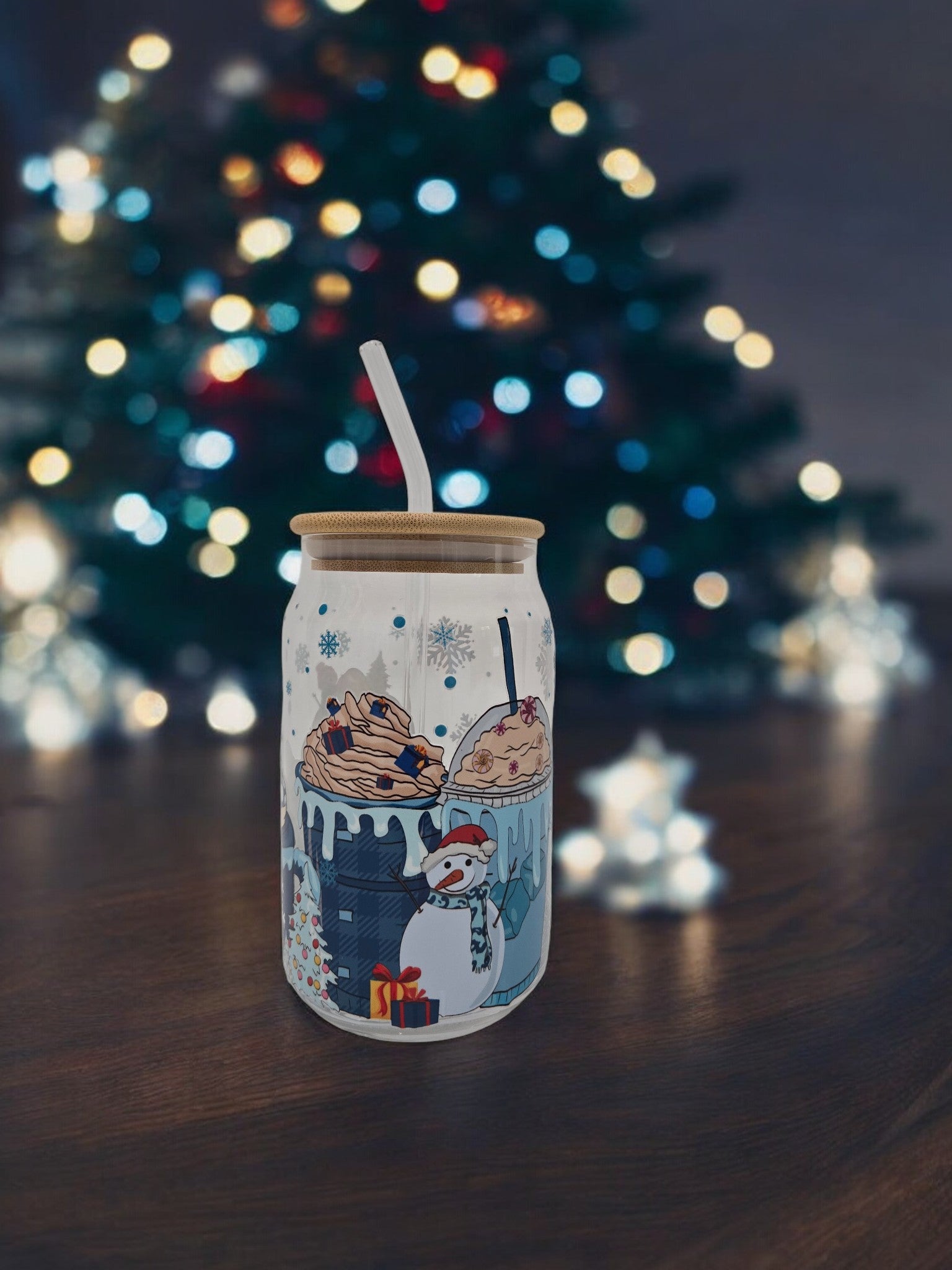 Christmas Glass Cup, 17.58 oz, drinks, snowman
