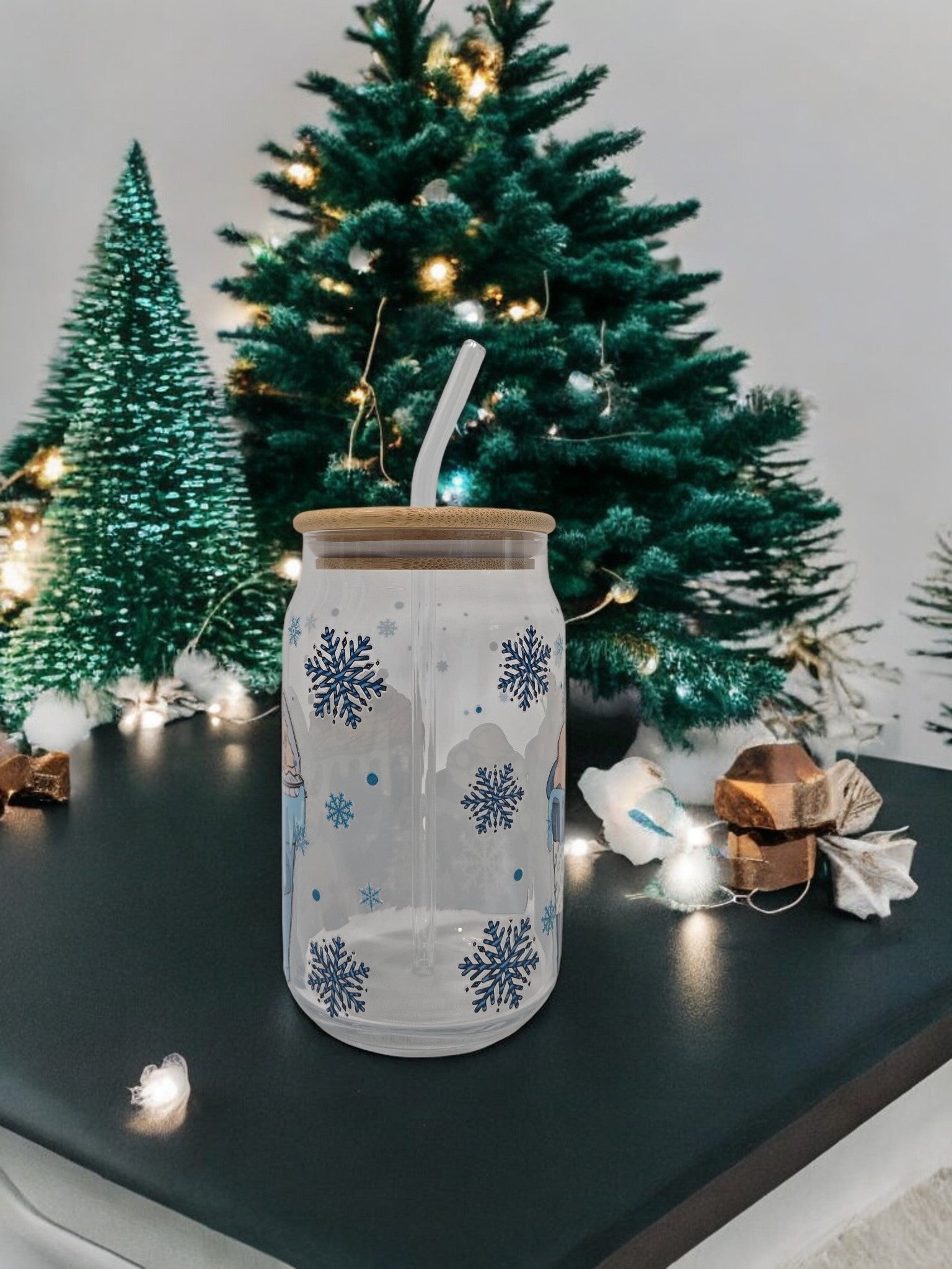 Christmas Glass Cup, 17.58 oz, drinks, snowman