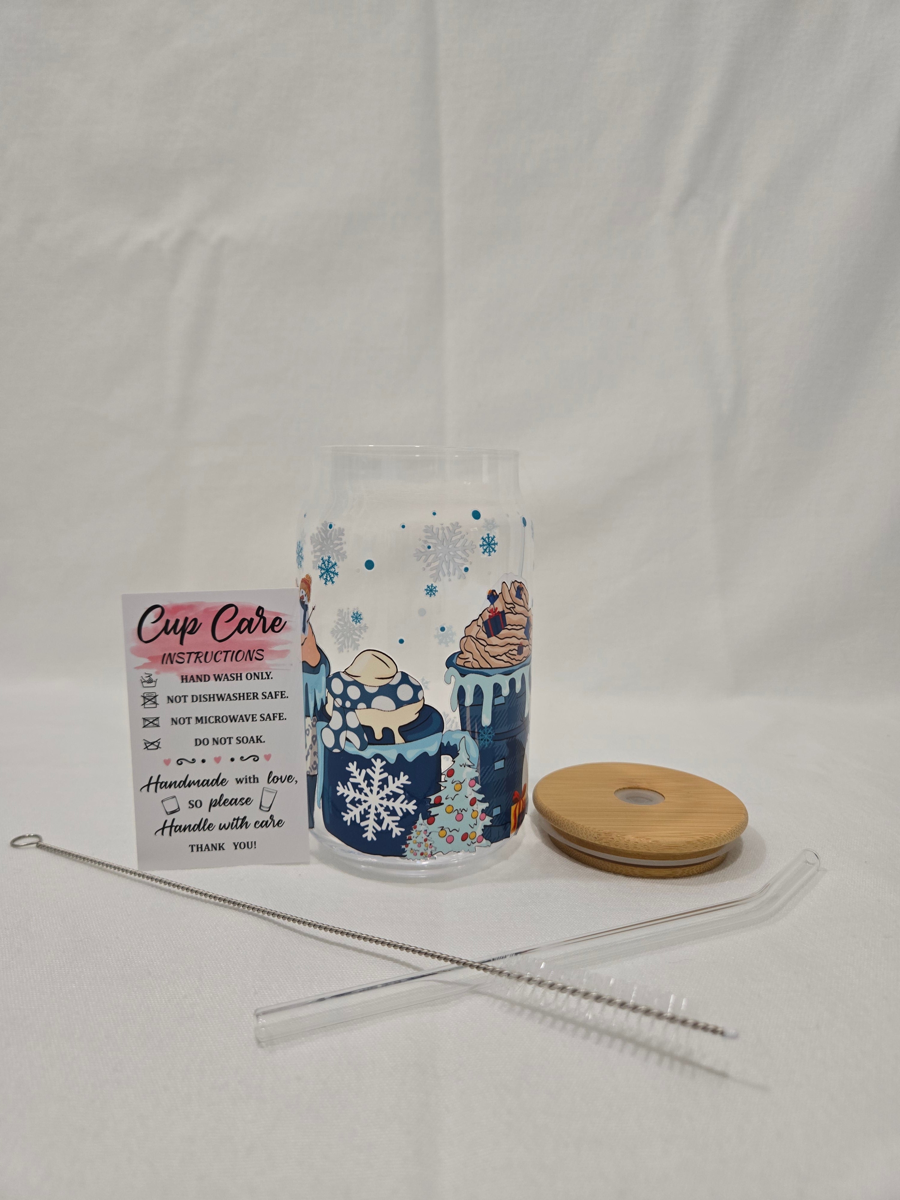 Christmas Glass Cup, 17.58 oz, drinks, snowman