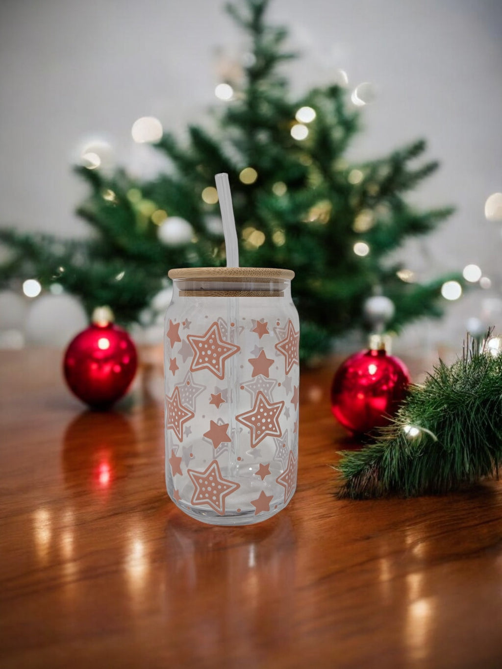 Winter Pink Glass Cup, 17.58 oz, Stars