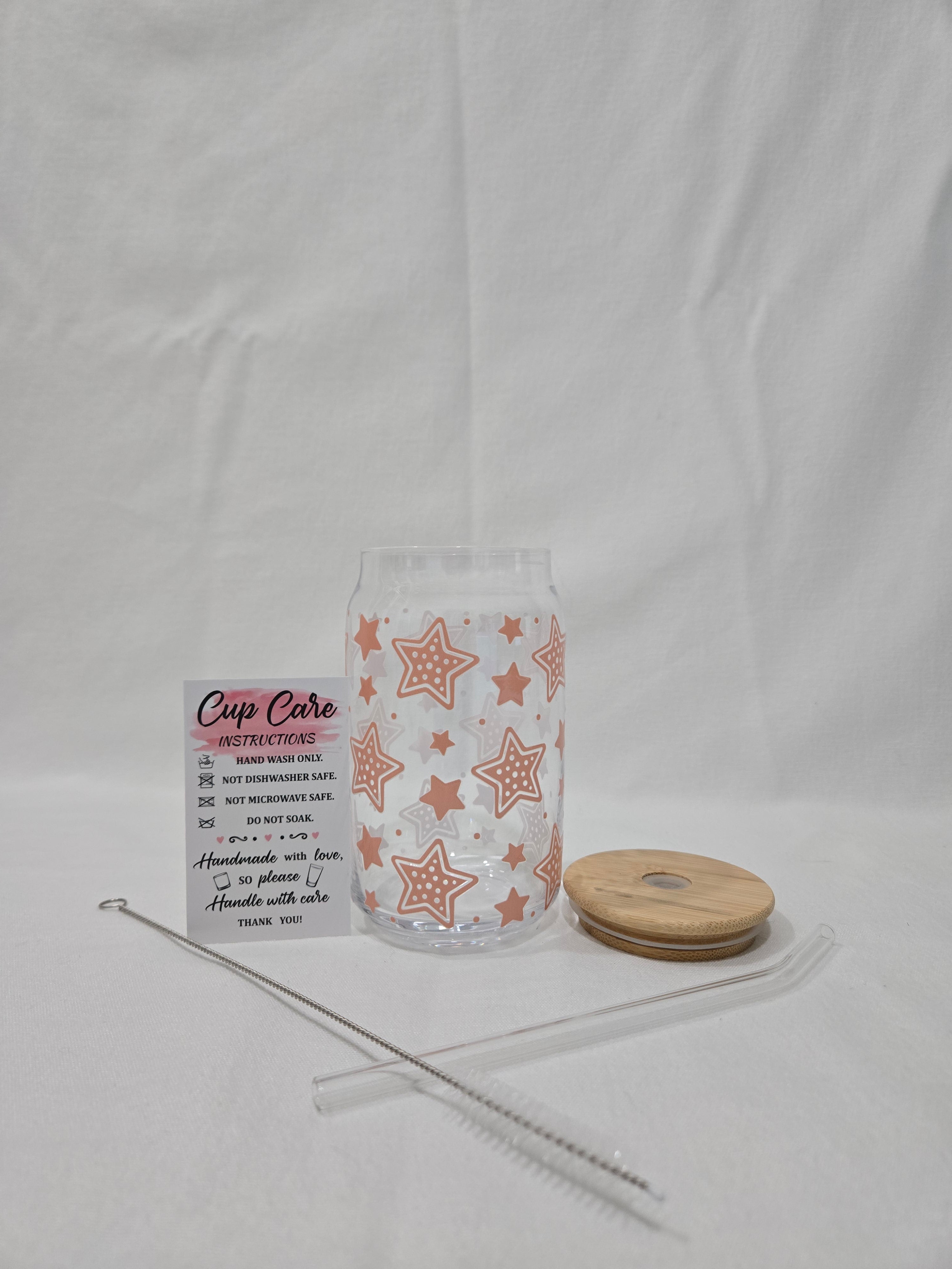 Winter Pink Glass Cup, 17.58 oz, Stars