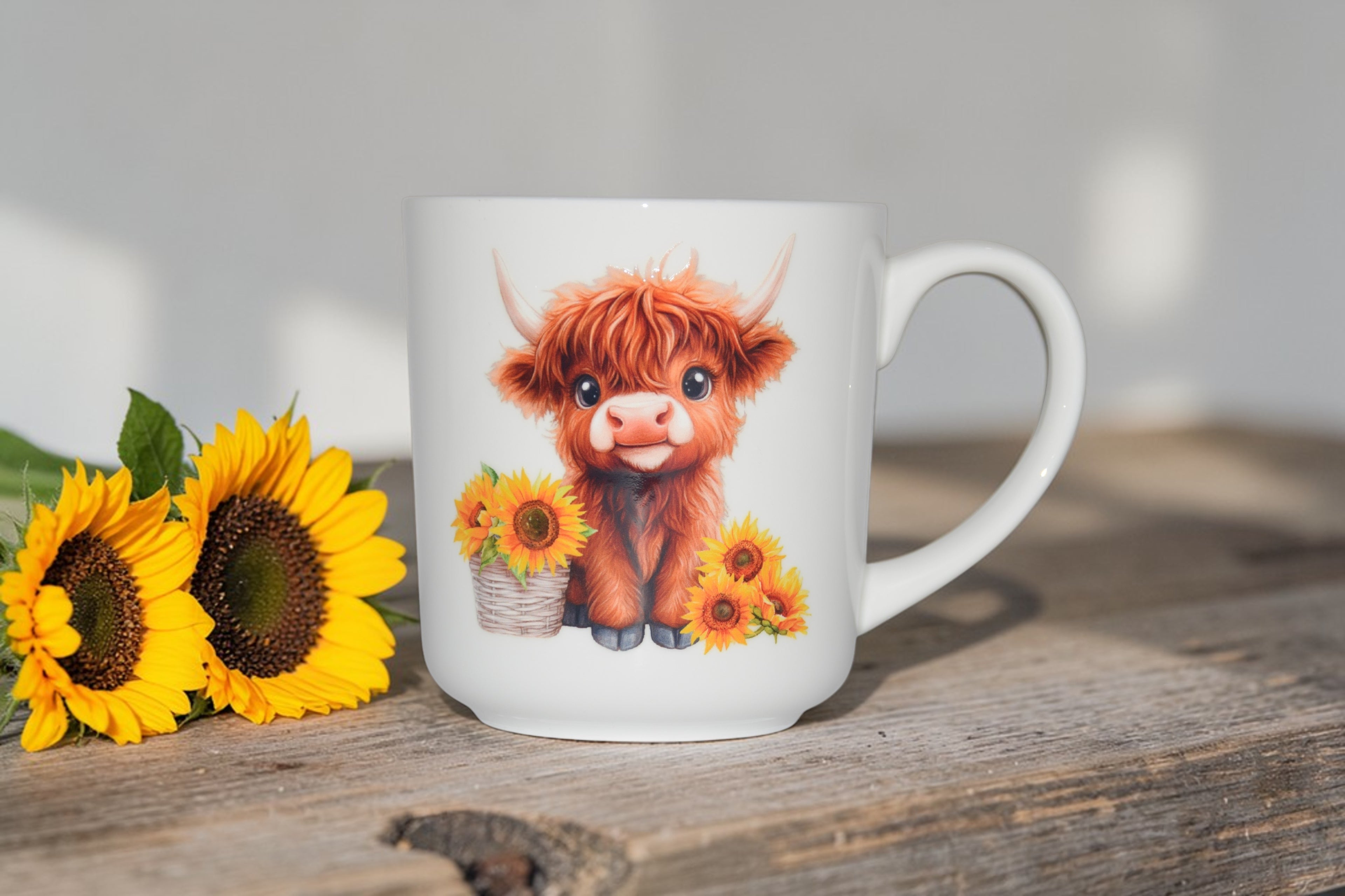 Highland Cow and sunflowers coffee mug