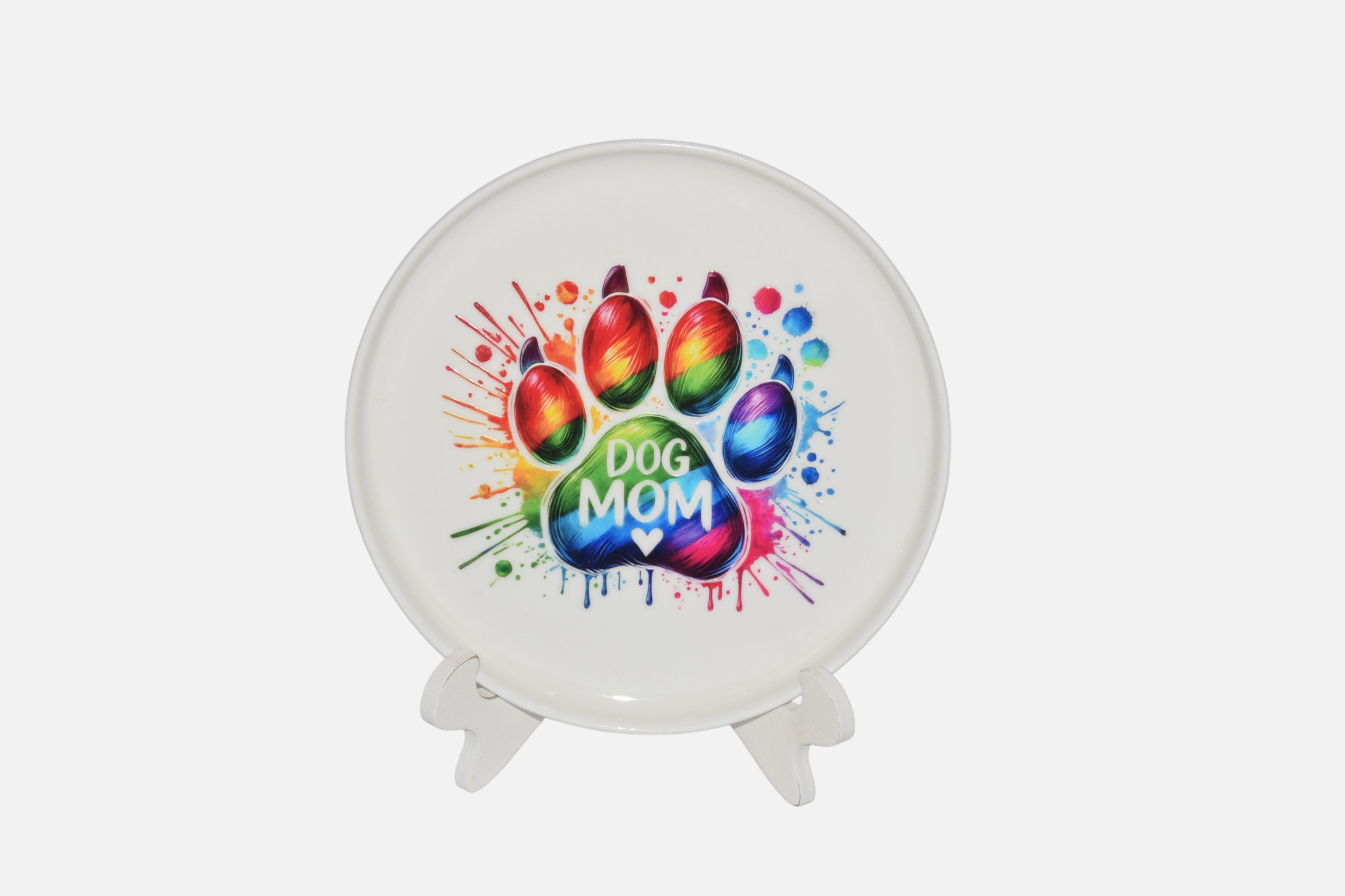 "Dog Mom" brightly colored paint splashed paw print jewelry tray, trinket tray, or display