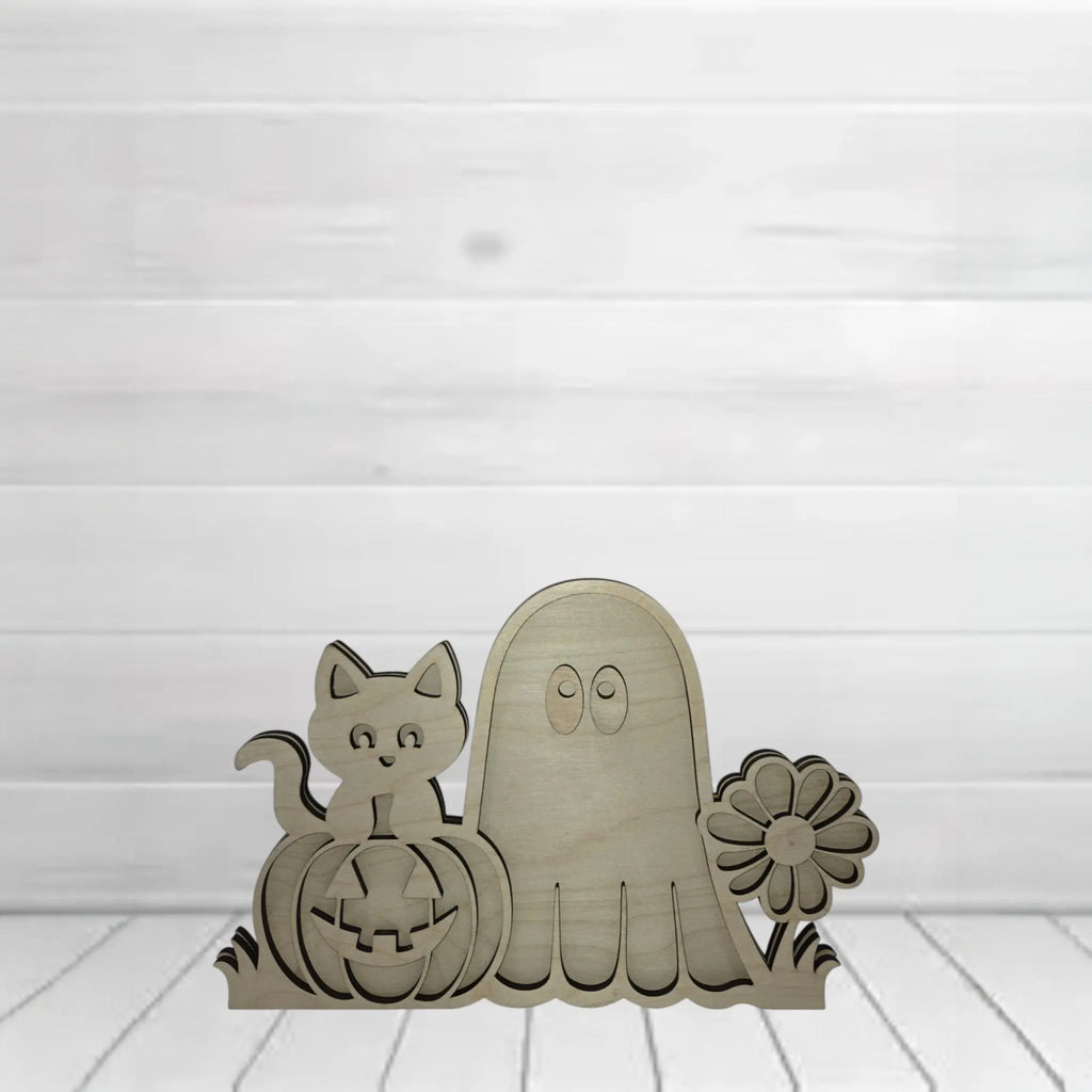 Halloween Wooden DIY Ghost and Cat Kit