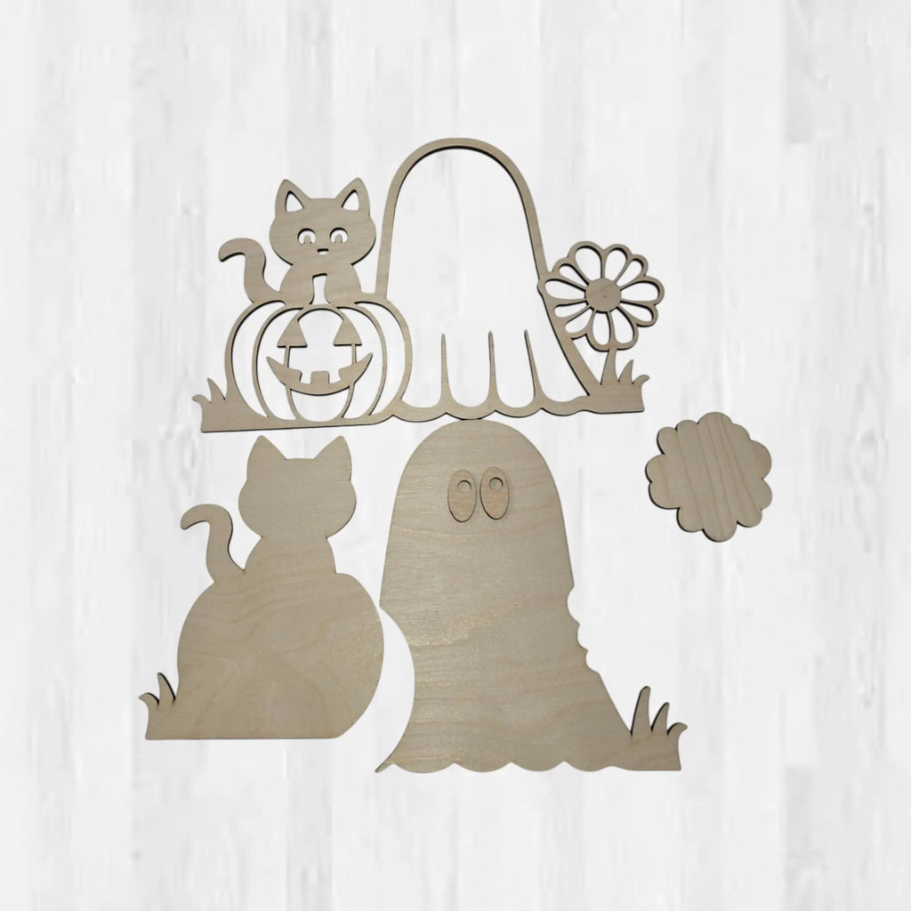 Halloween Wooden DIY Ghost and Cat Kit