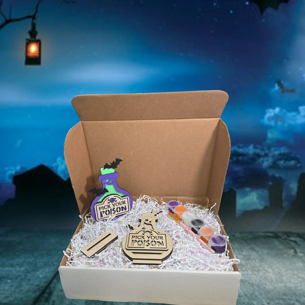 Halloween Wooden DIY Kit Franken-Pumpkin, Poison Bottle and Gnome