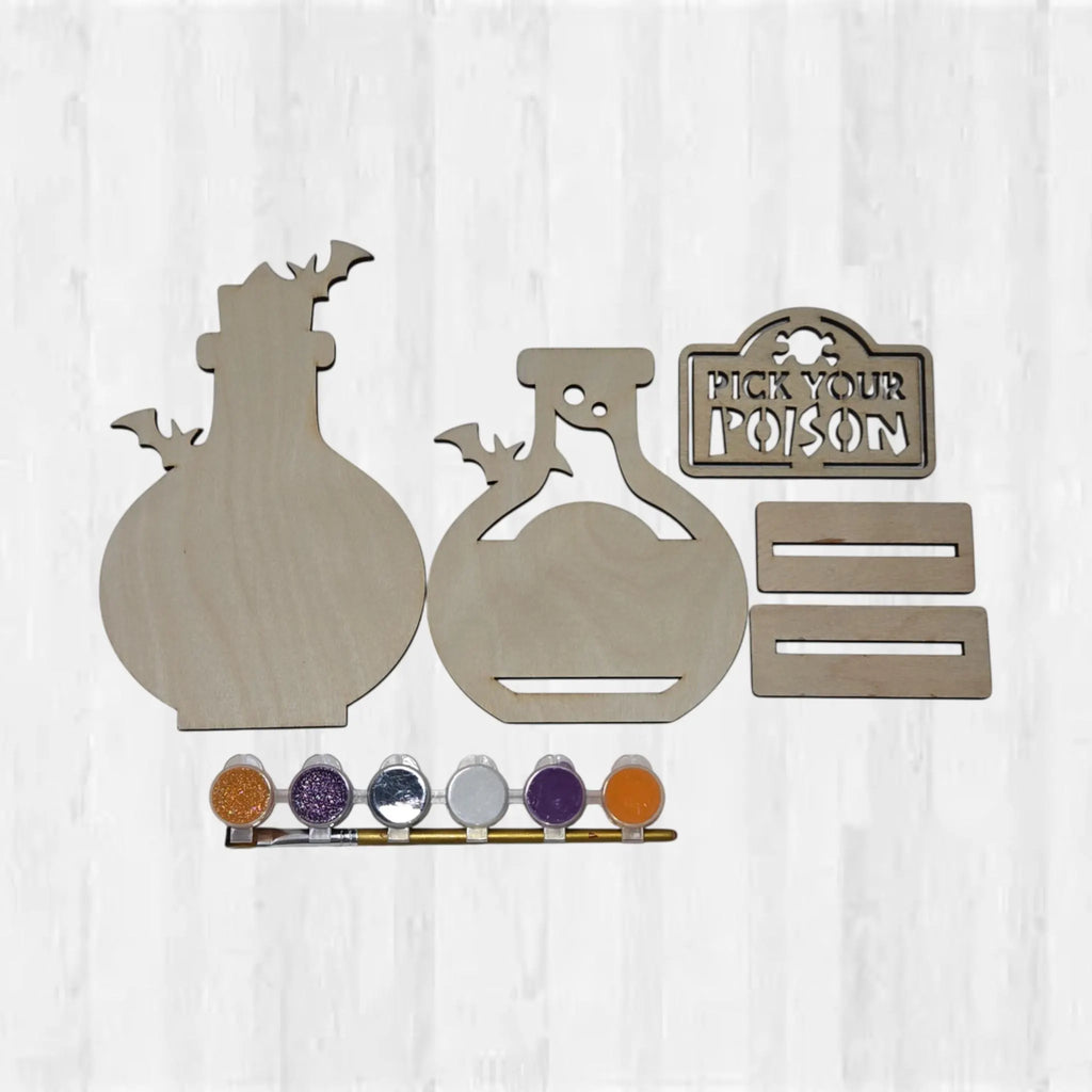 Halloween Wooden DIY Kit Franken-Pumpkin, Poison Bottle and Gnome