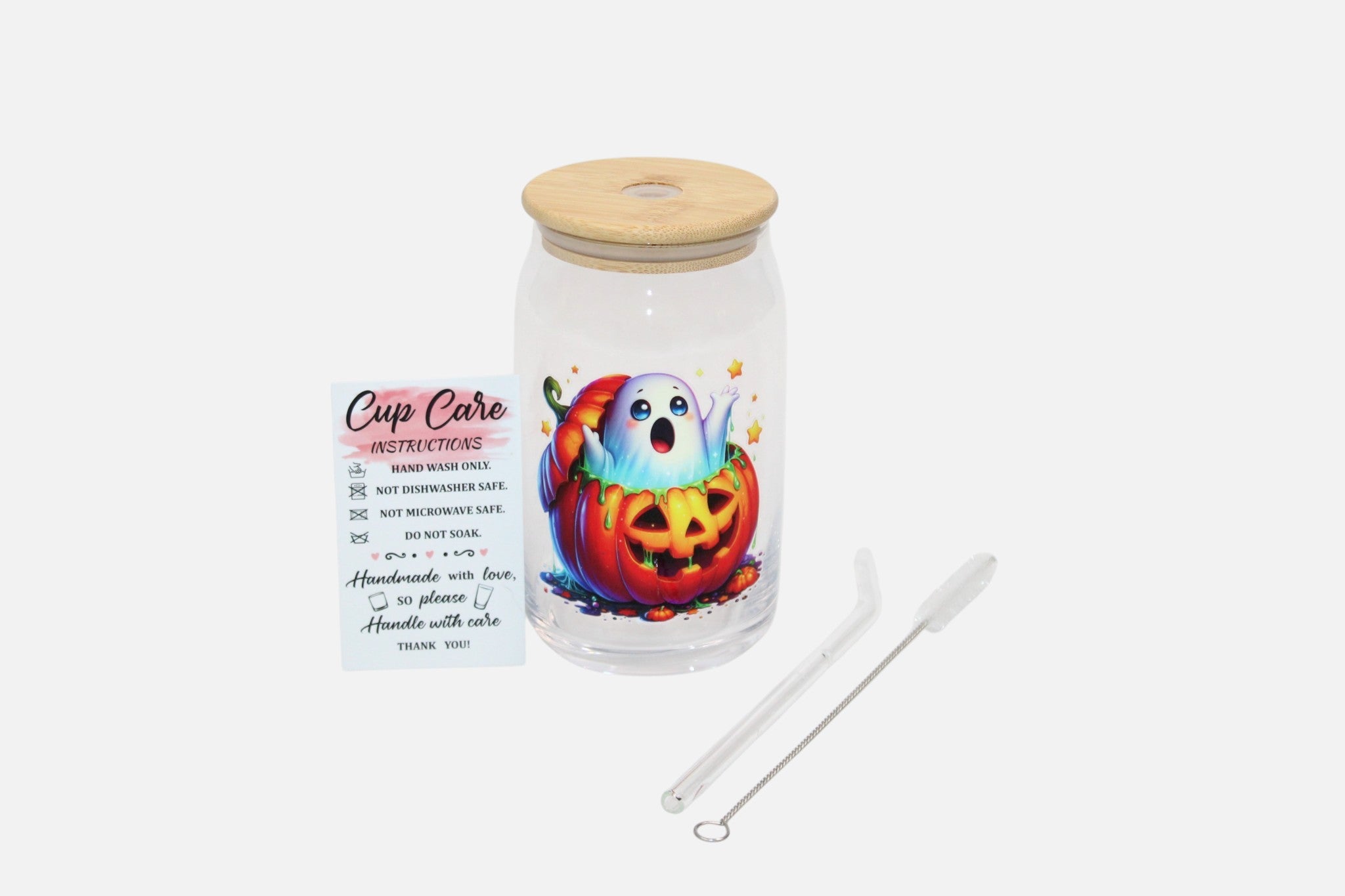 Ghost coming out of a Pumpkin Halloween glass cup