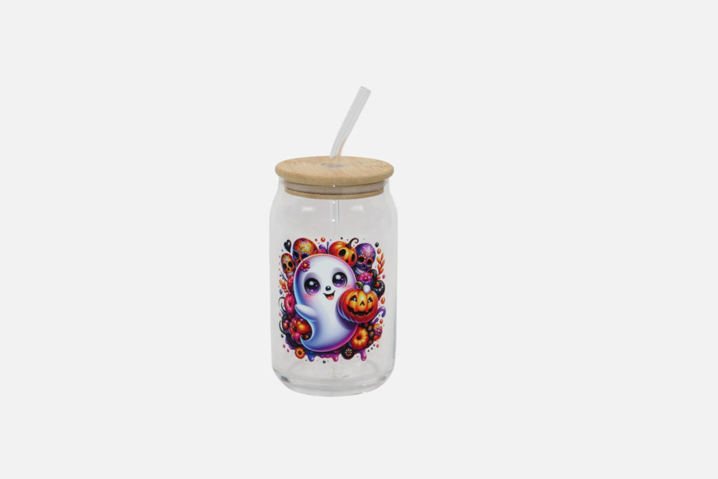 Dia de los Muertos Halloween Ghost glass cup