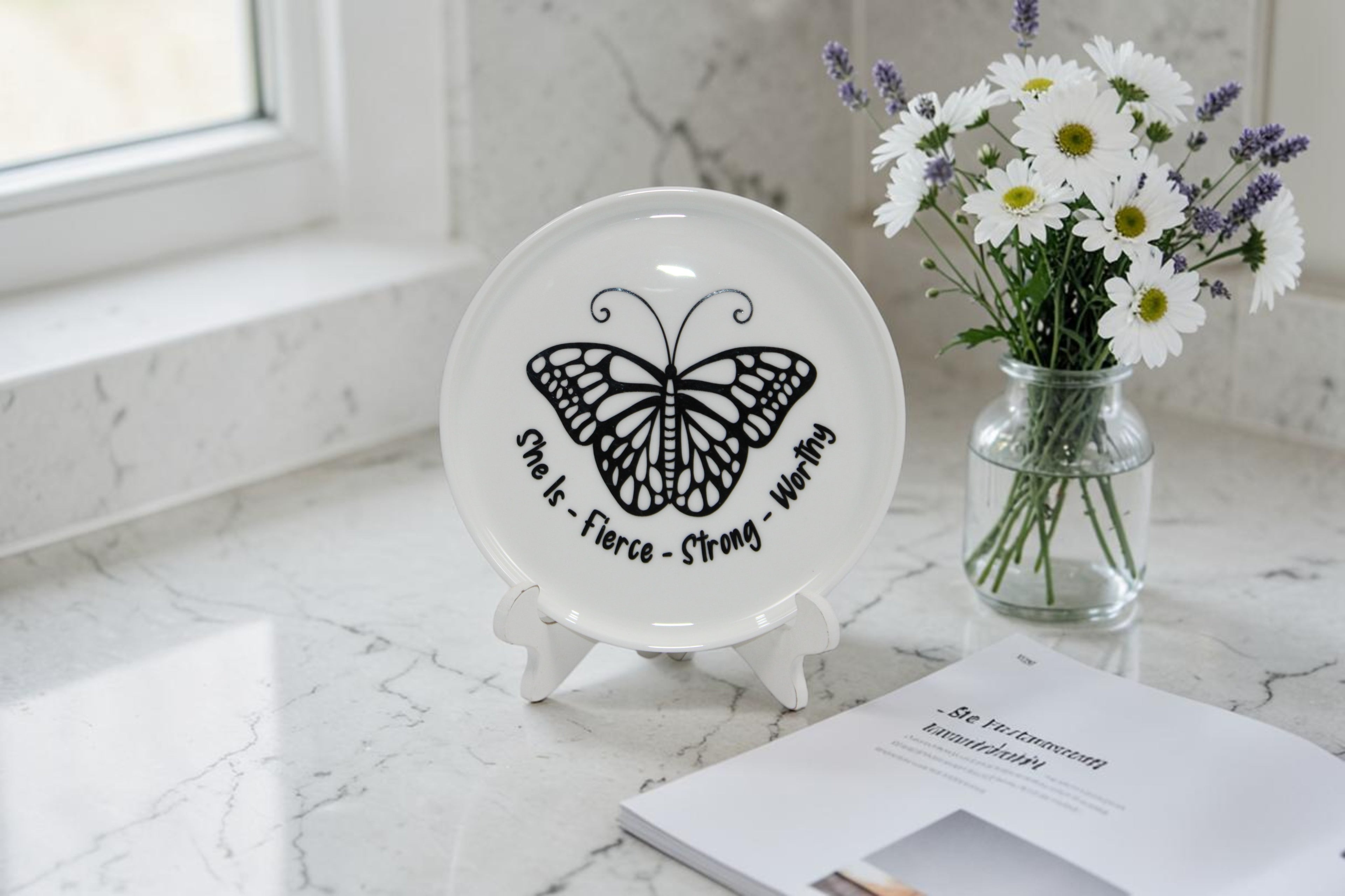 She is Fierce butterfly motivational trinket or jewelry tray